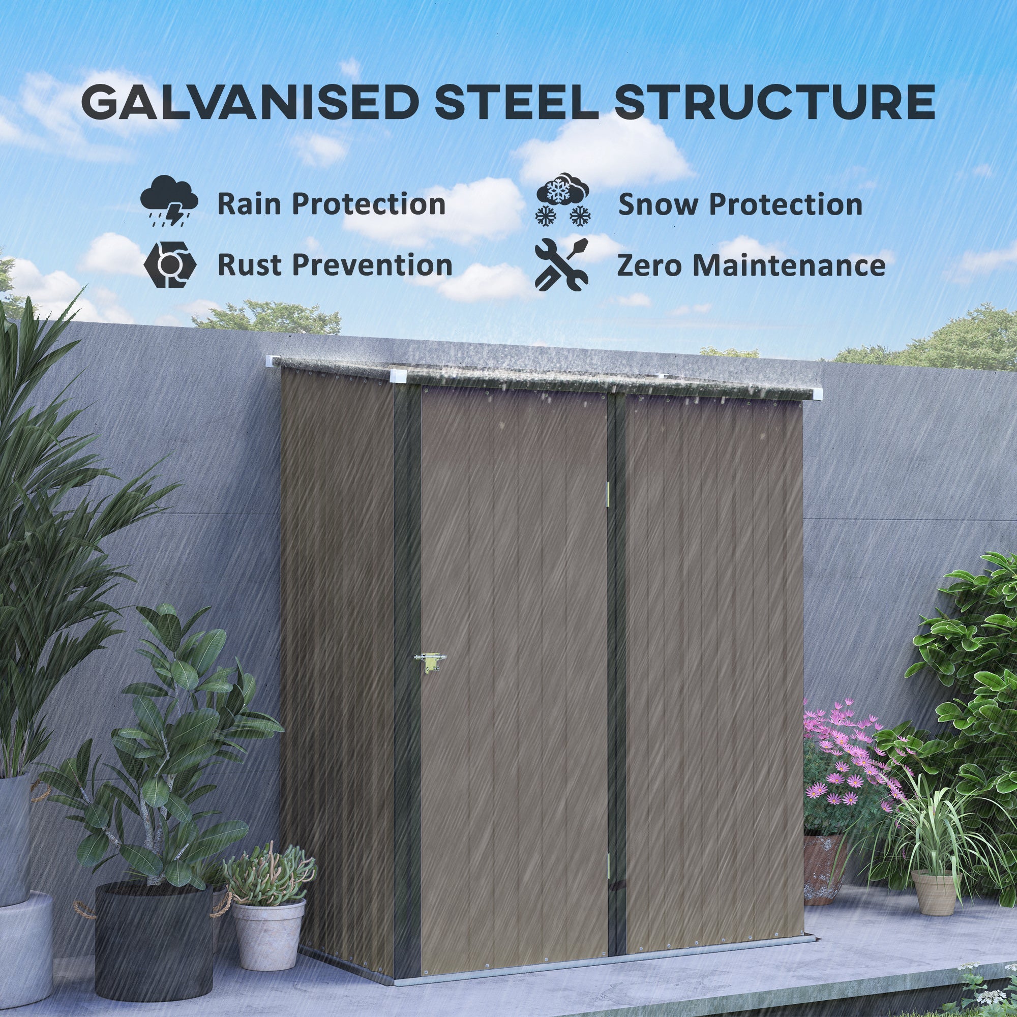 5.3 x 3.1ft Corrugated Steel Garden Shed - Robust Light Grey Storage-3