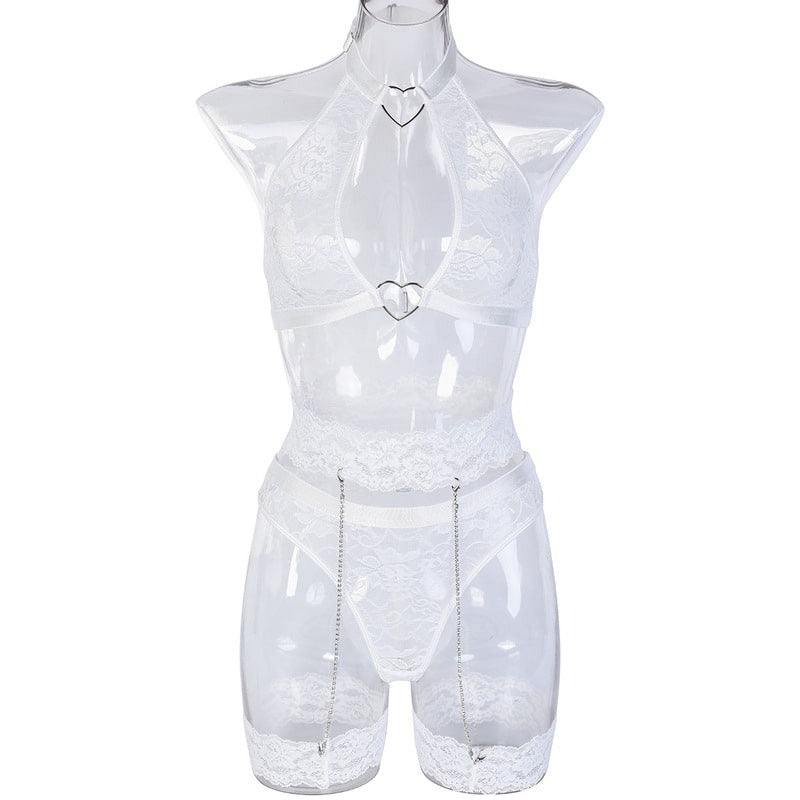 White Chain Lace Fashion Girl Sexy Lingerie Set