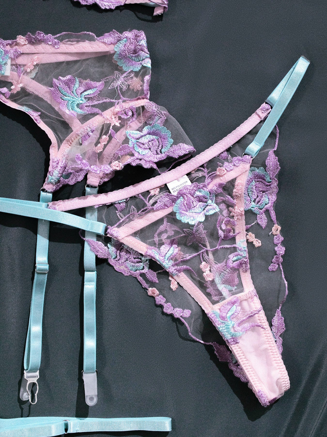 Wholesale Lilac Floral Embroidered Lingerie Set-11