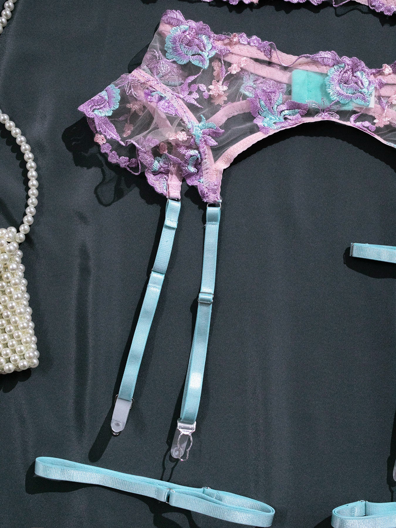 Wholesale Lilac Floral Embroidered Lingerie Set-10