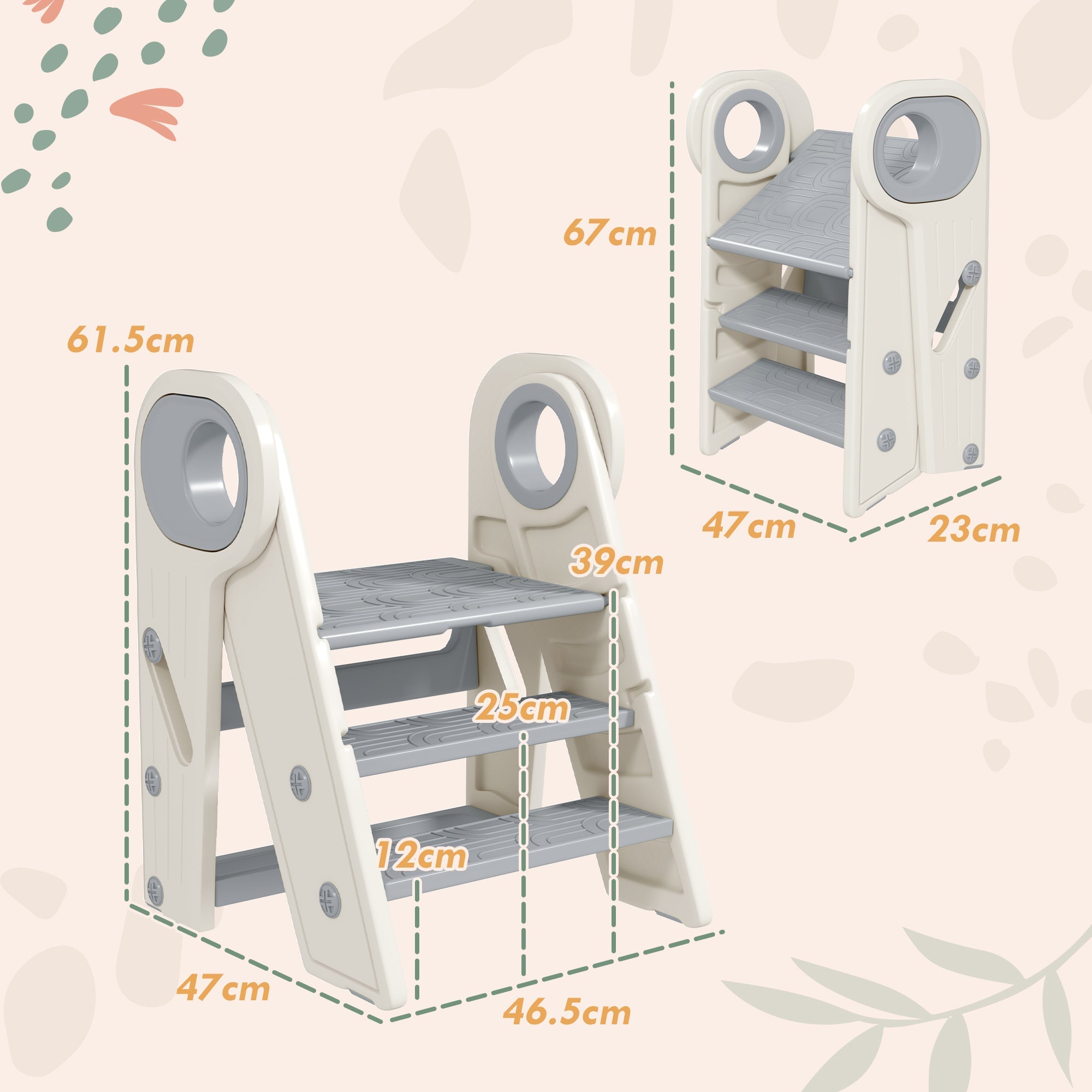 Foldable Adjustable Toddler Tower with Non-Slip Surface Grey-2