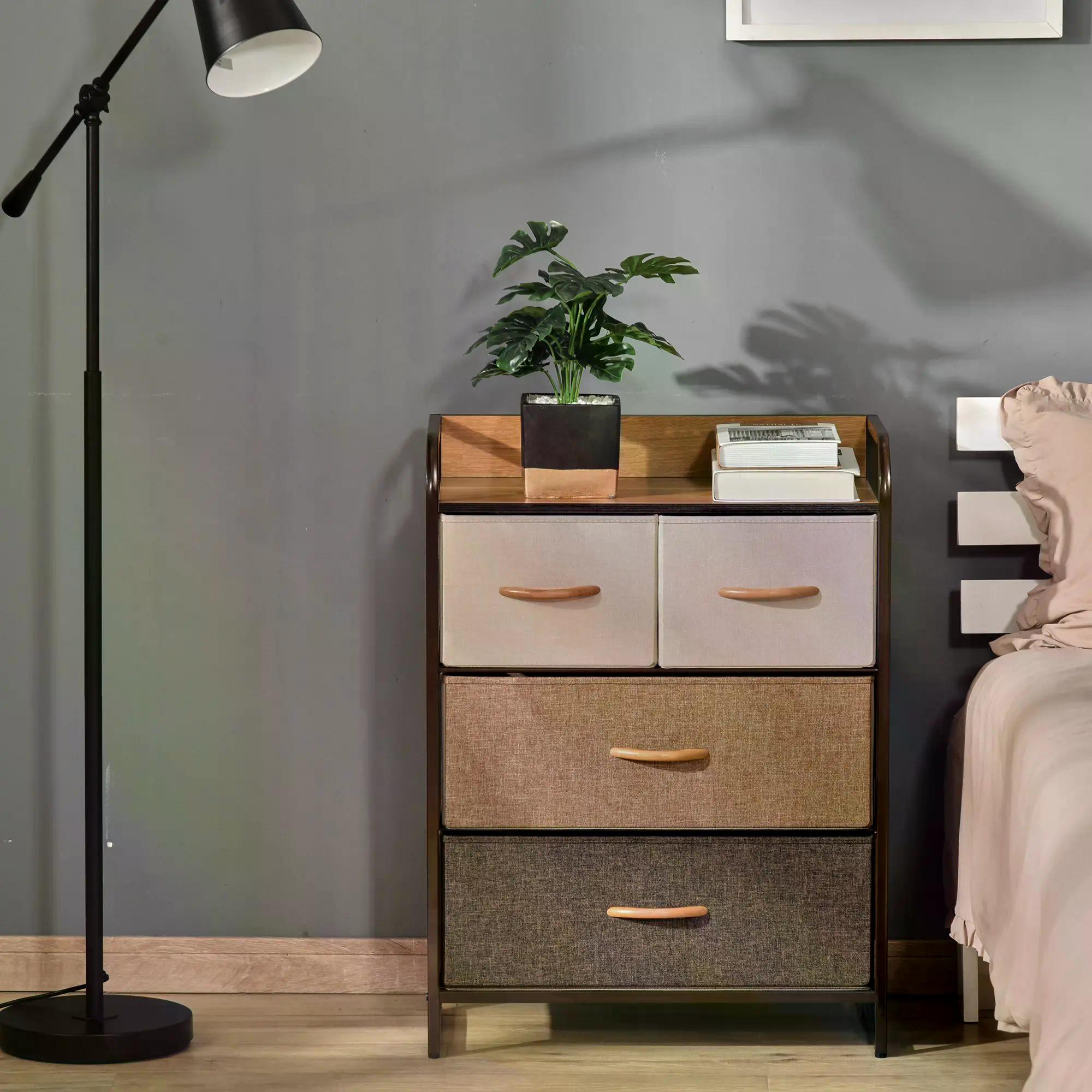 4-Drawer Dresser, 3-Tier Storage Organizer, Tower Unit for Bedroom Hallway Closets with Steel Frame Wooden Top-1