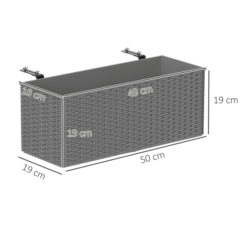 Set of Two Rattan Effect Raised Garden Planters with Hooks - Grey-2