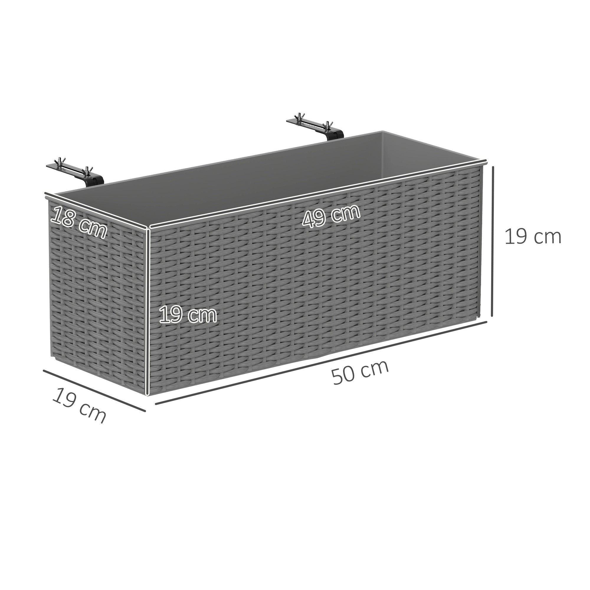 Set of Two Rattan Effect Raised Garden Planters with Hooks - Grey-2