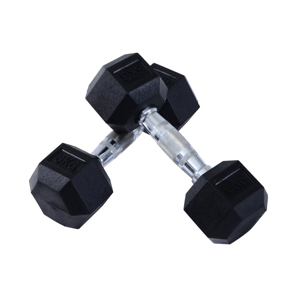 Set of 2 Rubber Hex Dumbbells for Weight Lifting - Black-0