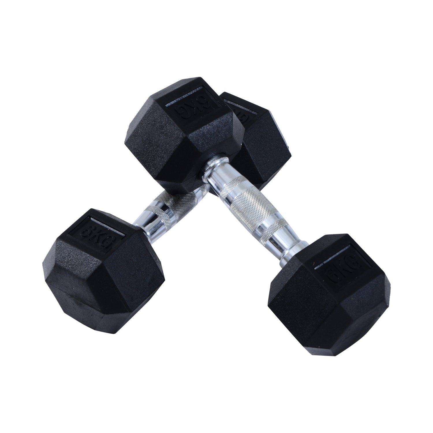 Set of 2 Rubber Hex Dumbbells for Weight Lifting - Black-0