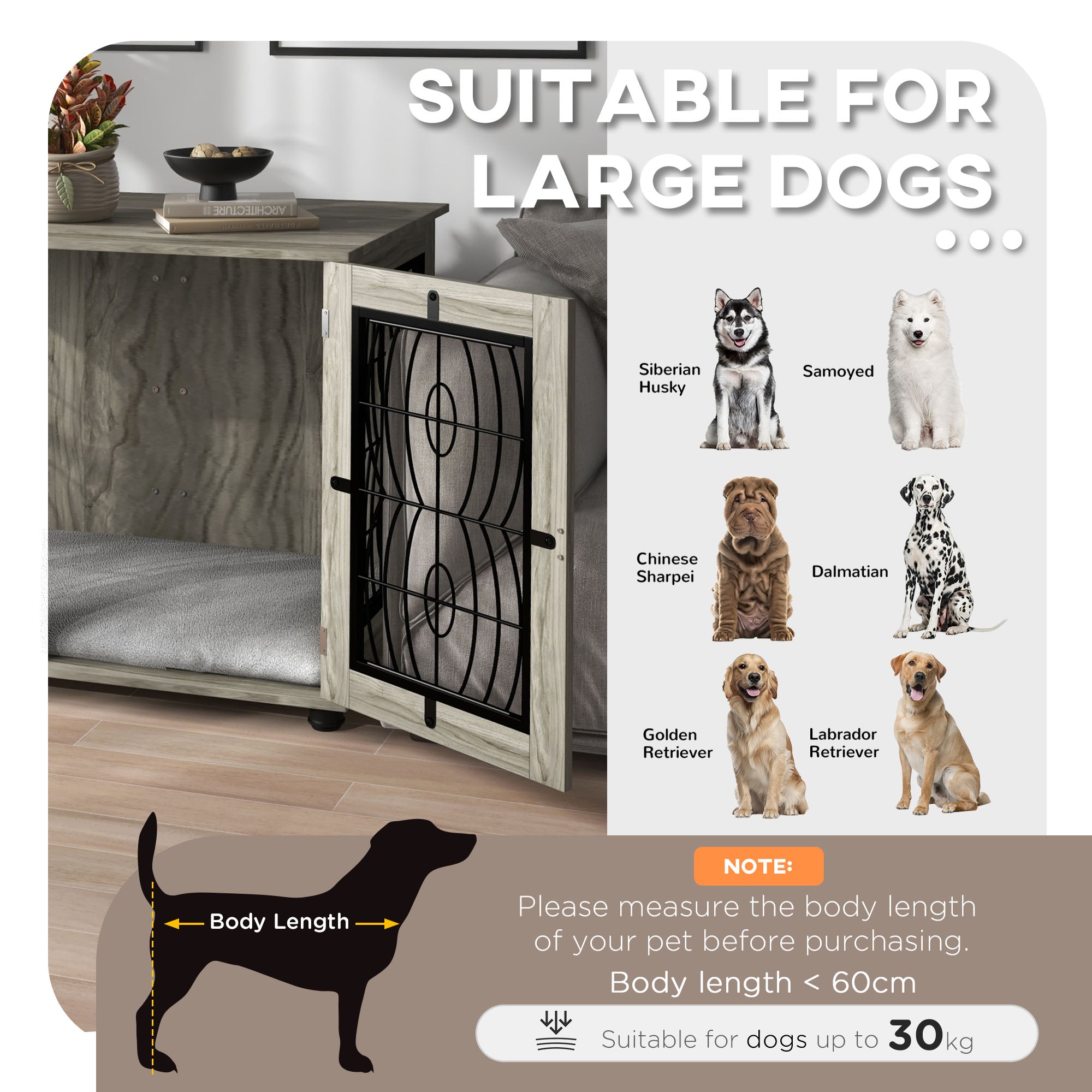 Indoor Dog Crate Furniture End Table with Soft Washable Cushion, Lockable Front Door, for Large Dogs - Grey-3