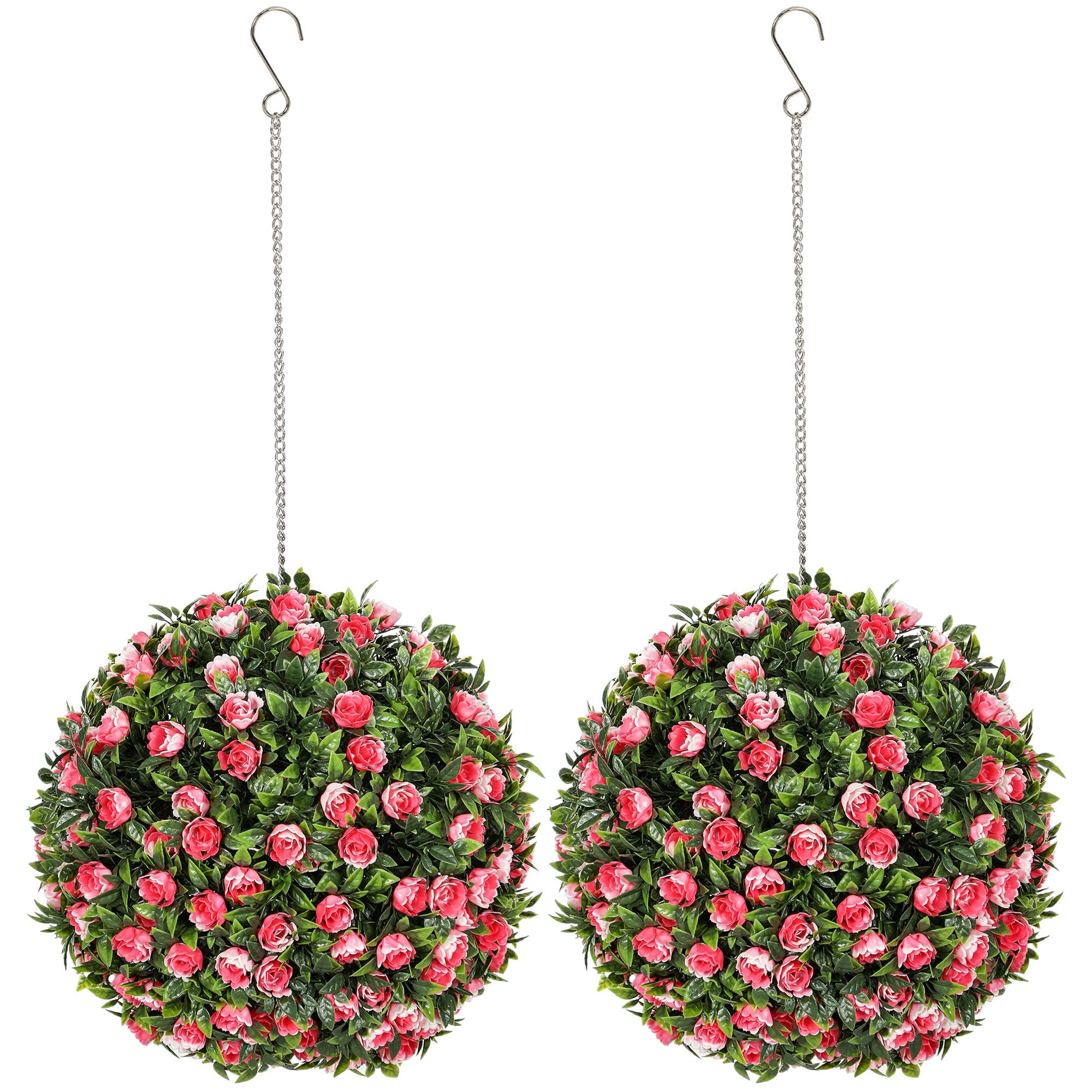 Set of 2 Decorative Artificial Plants, UV-protected Artificial Plant Topiary Rose Balls, Fake Plants for Home Indoor outdoor Decor, 28cm, Pink-0