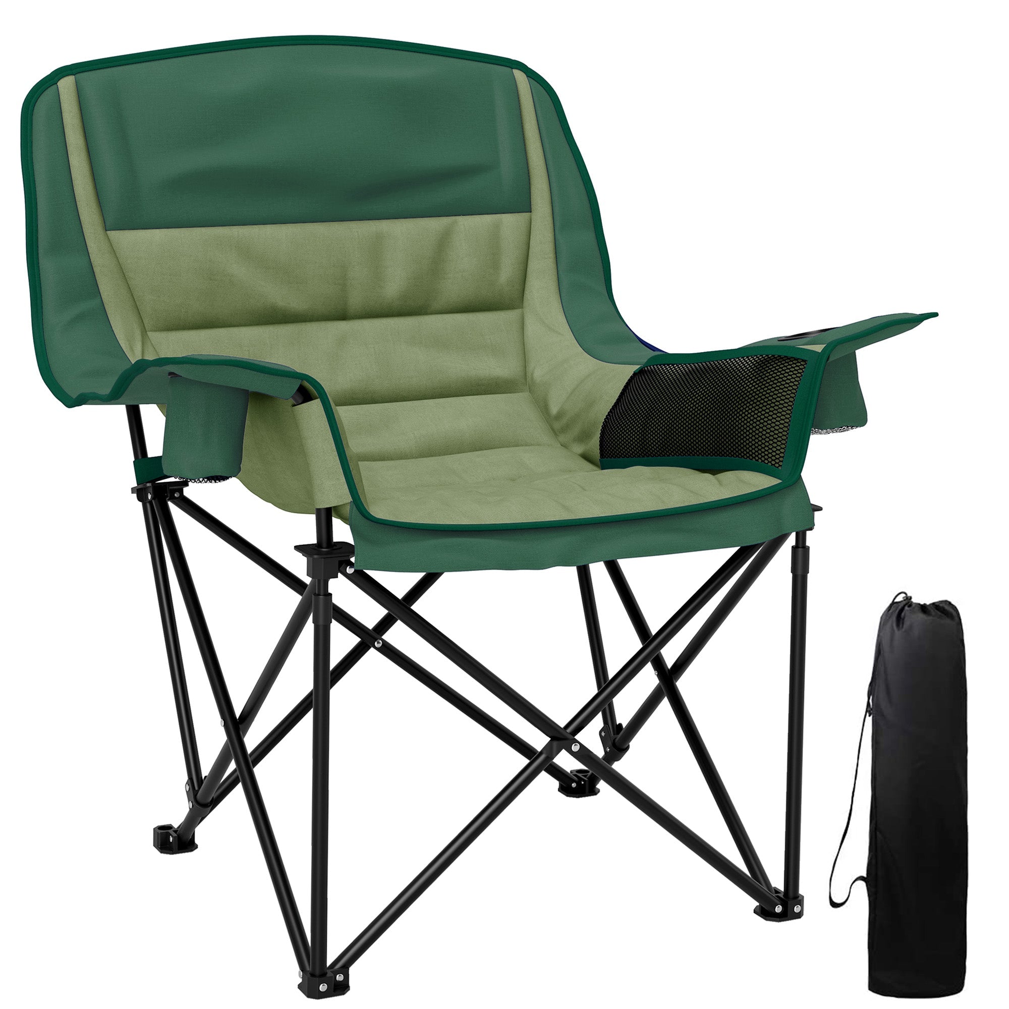 Comfortable Portable Padded Camping Chair with Cup Holders - Olive Green-0