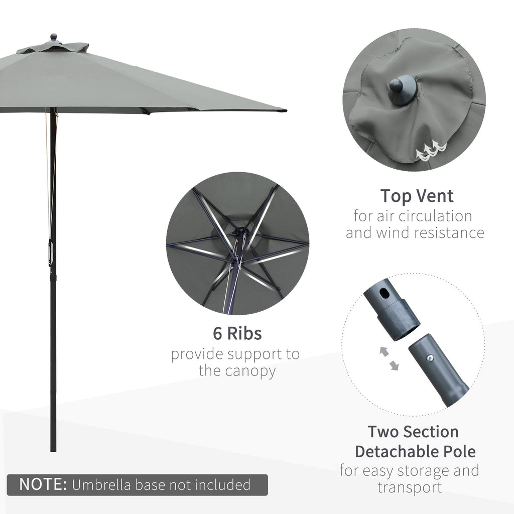 2.8m Patio Parasol with 6 Ribs UV Resistant Canopy - Dark Grey-3