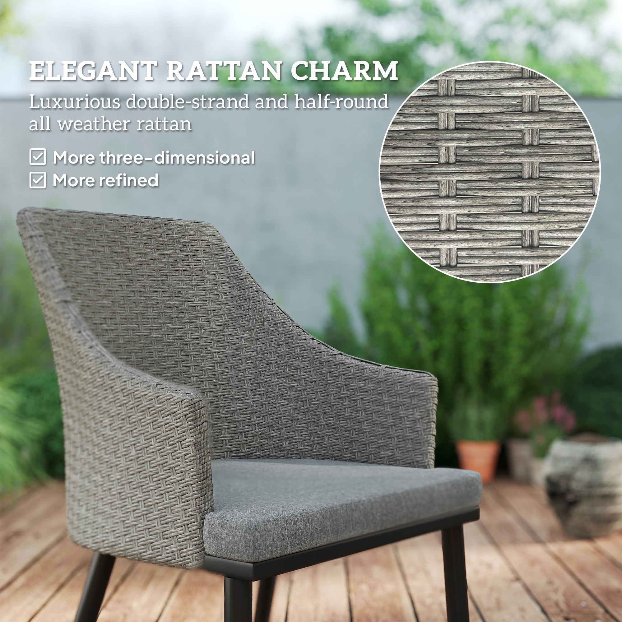 6 Seater Rattan Dining Set with Cushions and Steel Frame Grey-3