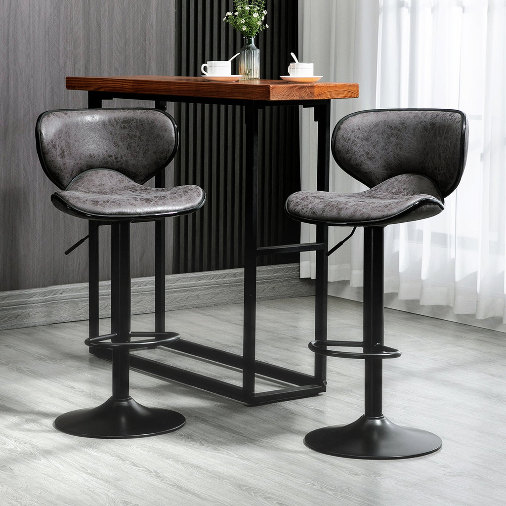 Bar Stool Set of 2 Microfiber Cloth Adjustable Height Armless Chairs with Swivel Seat, Dark Grey-1