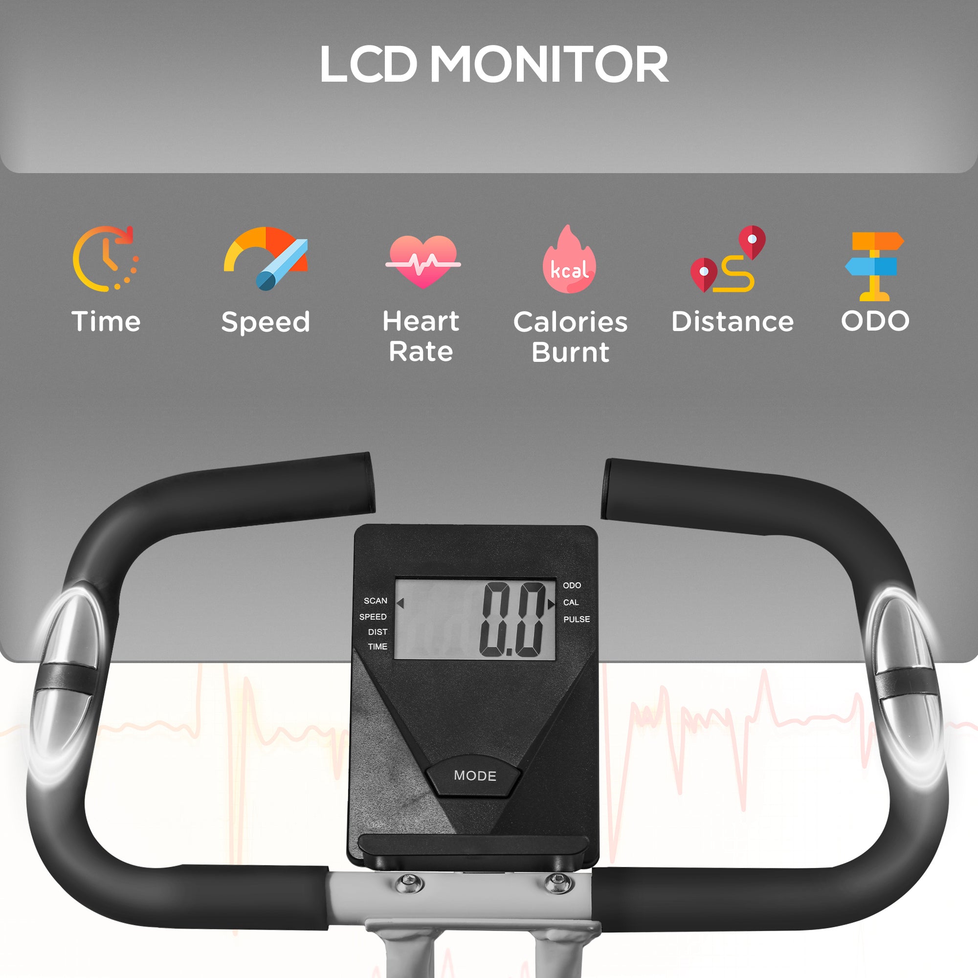 Folding Exercise Bike with 8-Level Magnetic Resistance and Heart Rate Sensor - Black Grey-3