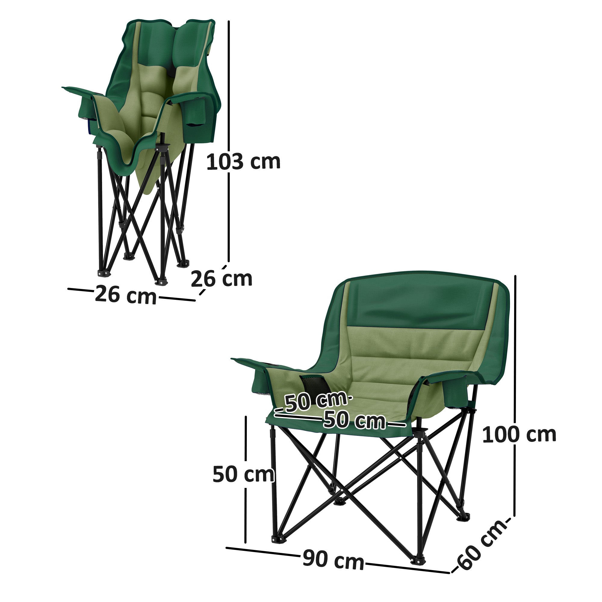 Comfortable Portable Padded Camping Chair with Cup Holders - Olive Green-2