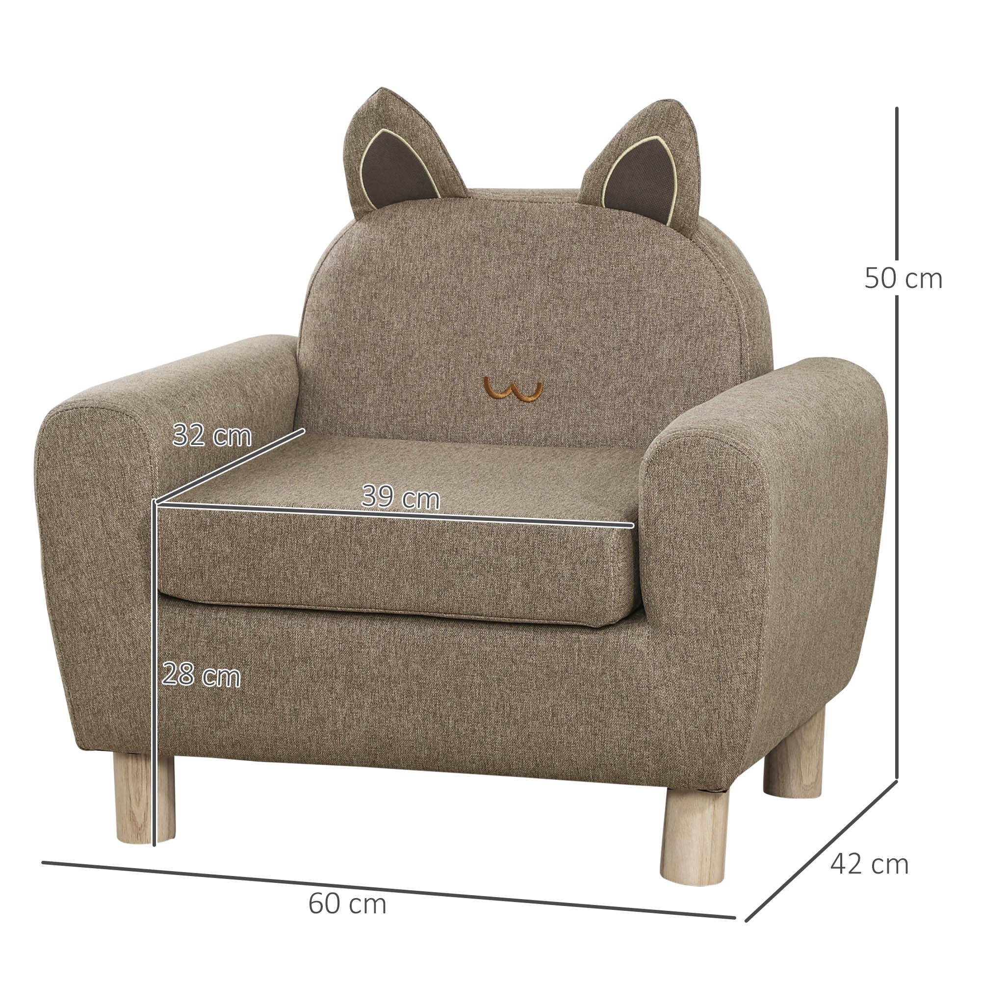 Kids Toddler Armchair Sofa with Storage Bag Brown Linen-2