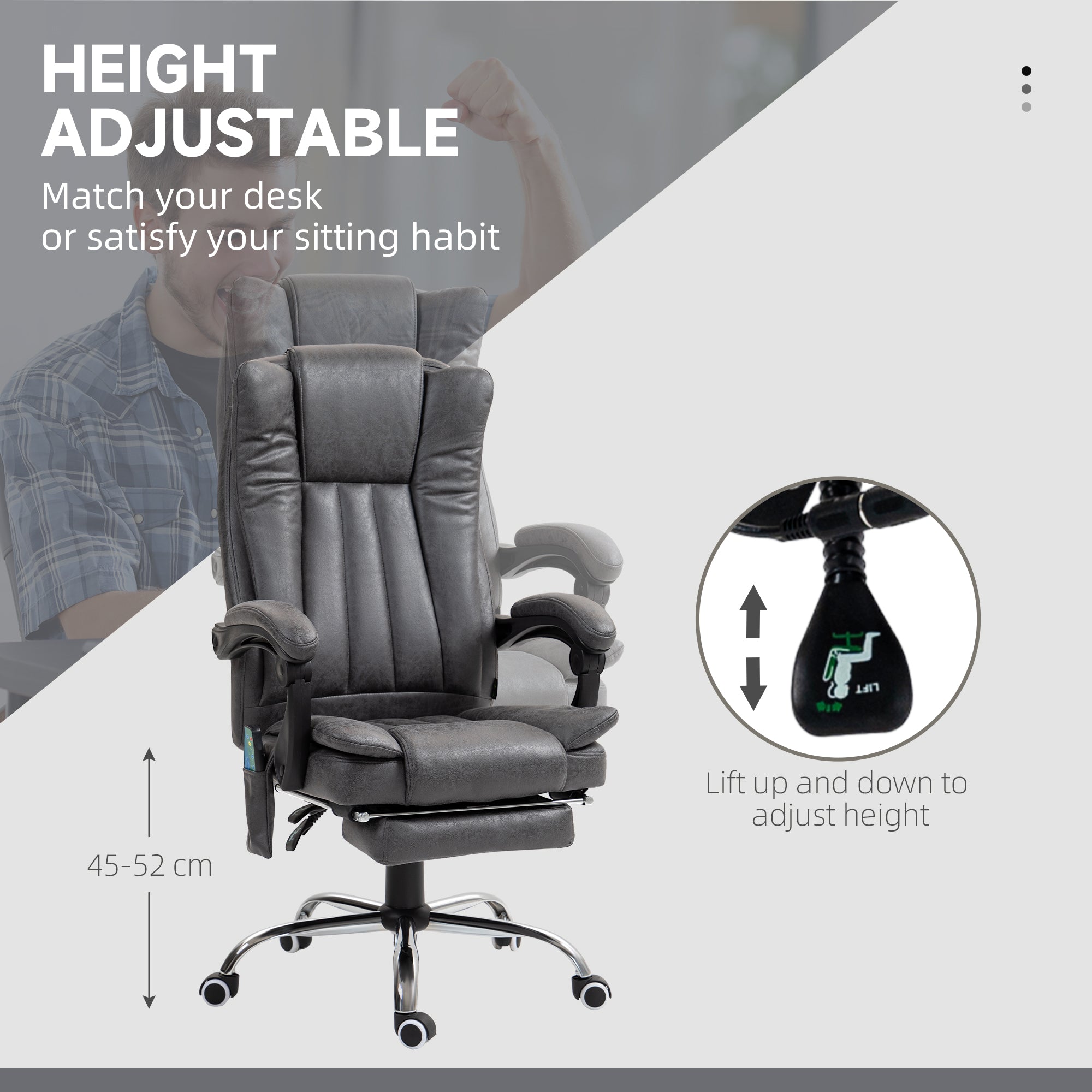 Six-Point Massage Chair, with Heat and Footrest - Dark Grey-4