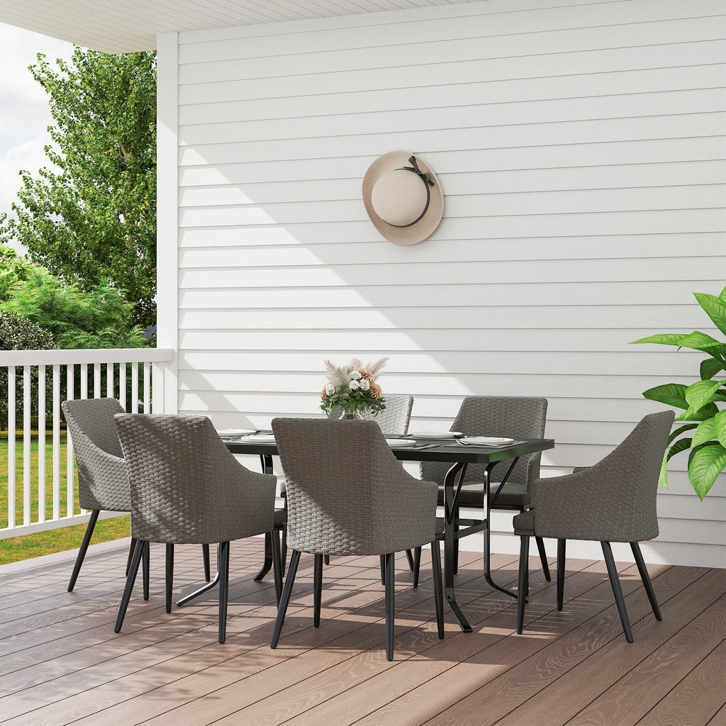 6 Seater Rattan Dining Set with Cushions and Steel Frame Grey-1