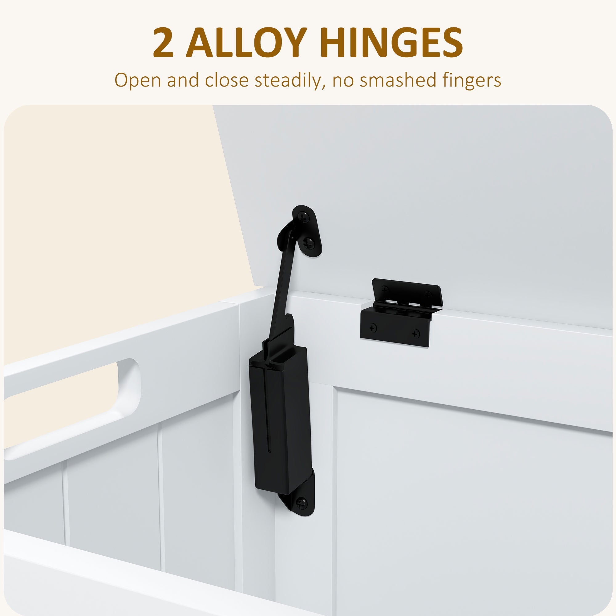 Storage Chest, Modern Storage Trunk with 2 Safety Hinges and Cut-out Handles, Wooden Toy Box for Living Room, Entryway, 76 x 40 x 48 cm, White-4