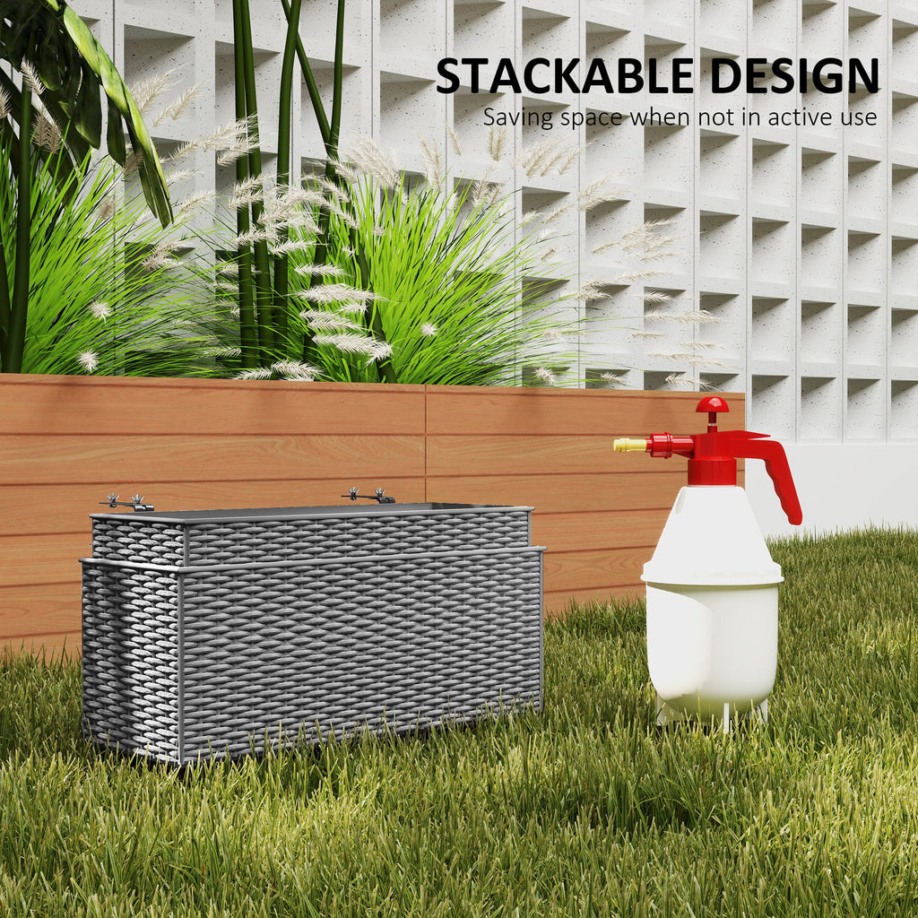 Set of Two Rattan Effect Raised Garden Planters with Hooks - Grey-4