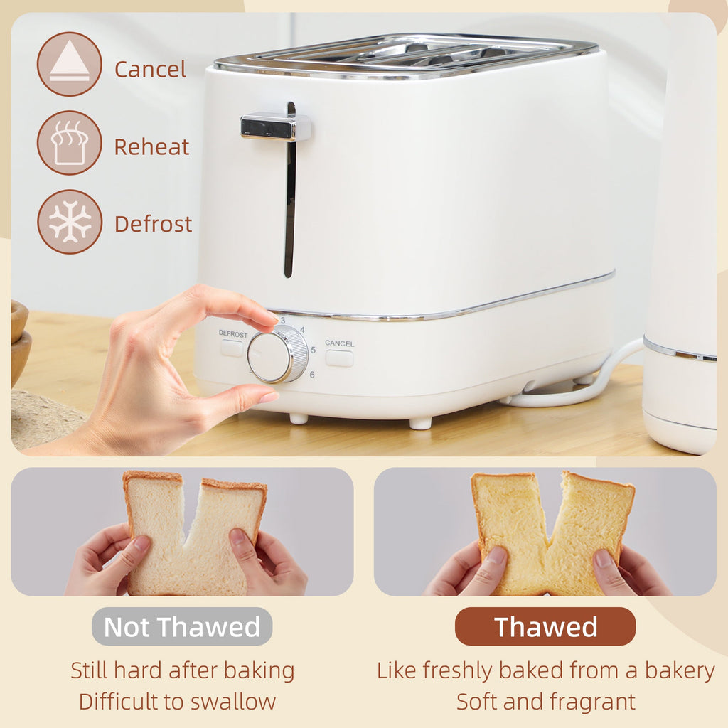 Kettle and Toaster Set, 1.7L 3000W Fast Boil Kettle & 2 Slice Toaster Kitchen Set with 6 Level Browning Controls, Defrost, Reheat, White-4