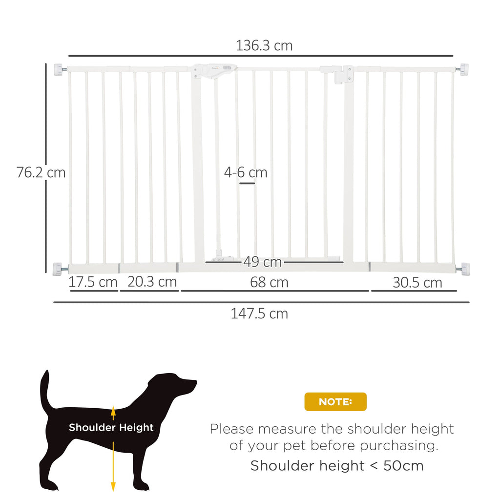 Dog Gate Stair Gate Pressure Fit Pets Barrier Auto Close for Doorway Hallway, 74-148cm Wide Adjustable, White-2