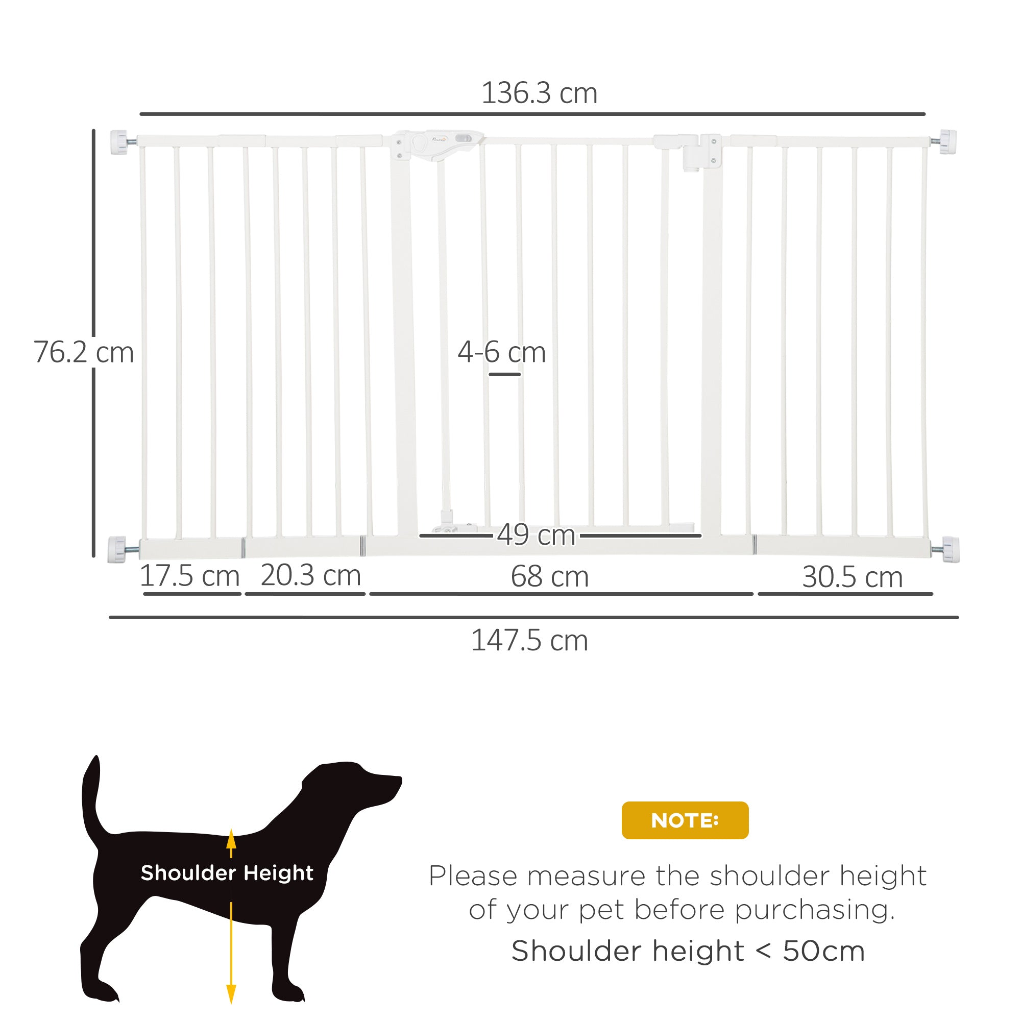 Dog Gate Stair Gate Pressure Fit Pets Barrier Auto Close for Doorway Hallway, 74-148cm Wide Adjustable, White-2