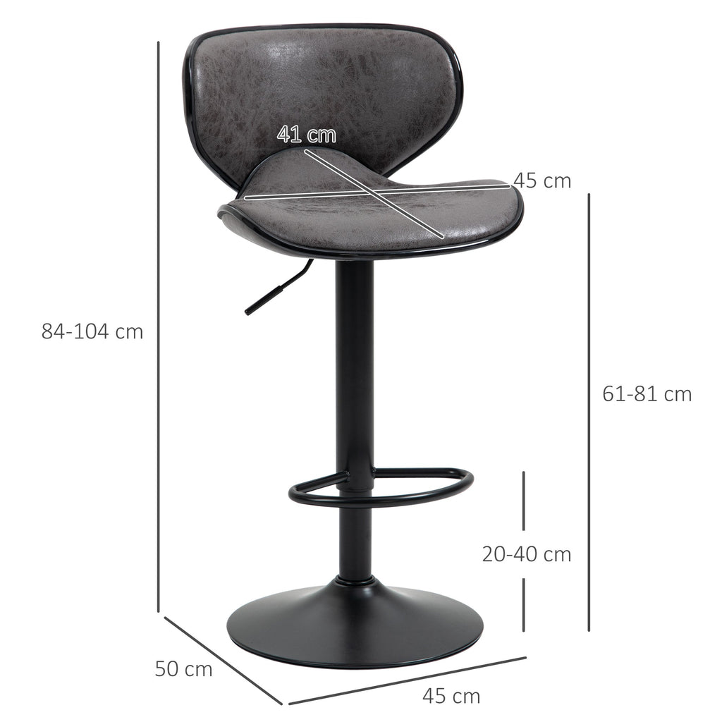 Bar Stool Set of 2 Microfiber Cloth Adjustable Height Armless Chairs with Swivel Seat, Dark Grey-2