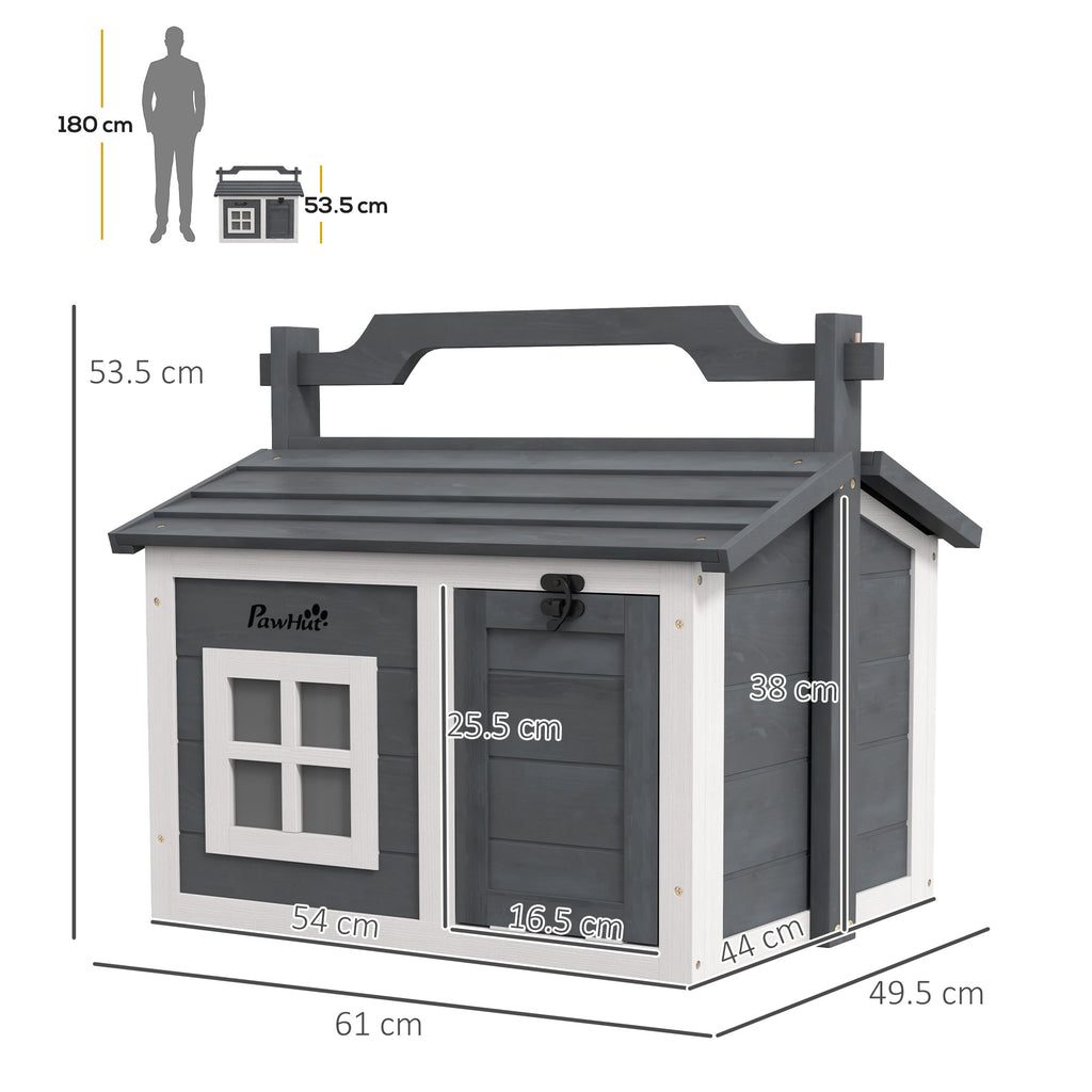 Indoor Rabbit Hutch, Portable Small Animal House Outdoor with Top Handle, Openable Roof - Grey-2