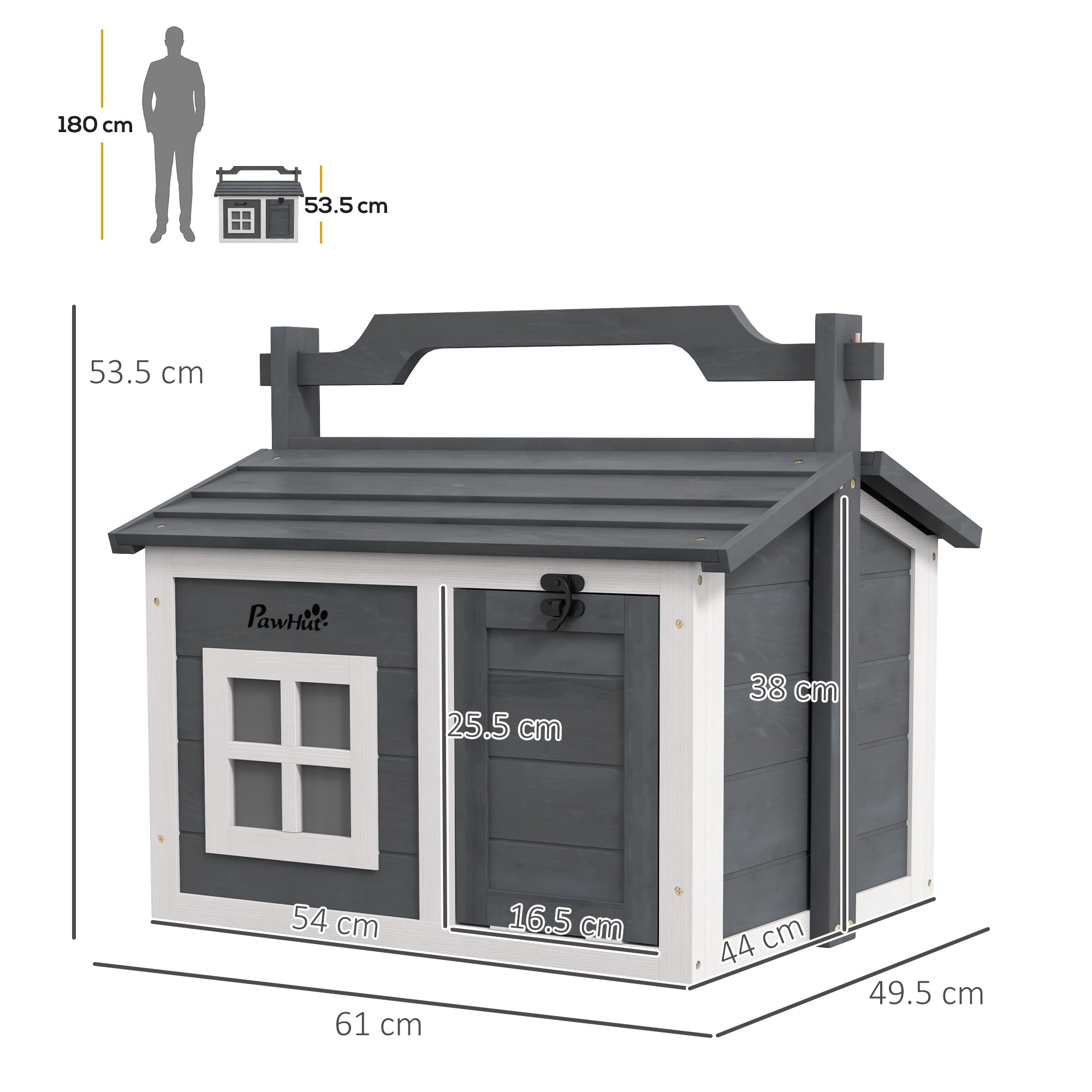 Indoor Rabbit Hutch, Portable Small Animal House Outdoor with Top Handle, Openable Roof - Grey-2