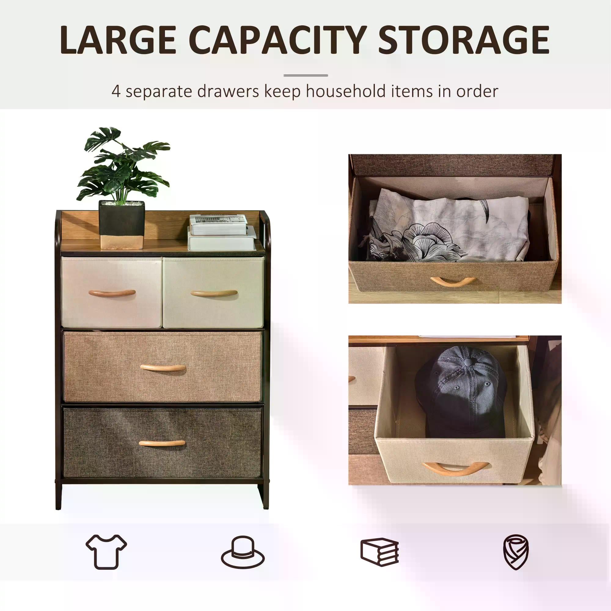 4-Drawer Dresser, 3-Tier Storage Organizer, Tower Unit for Bedroom Hallway Closets with Steel Frame Wooden Top-4
