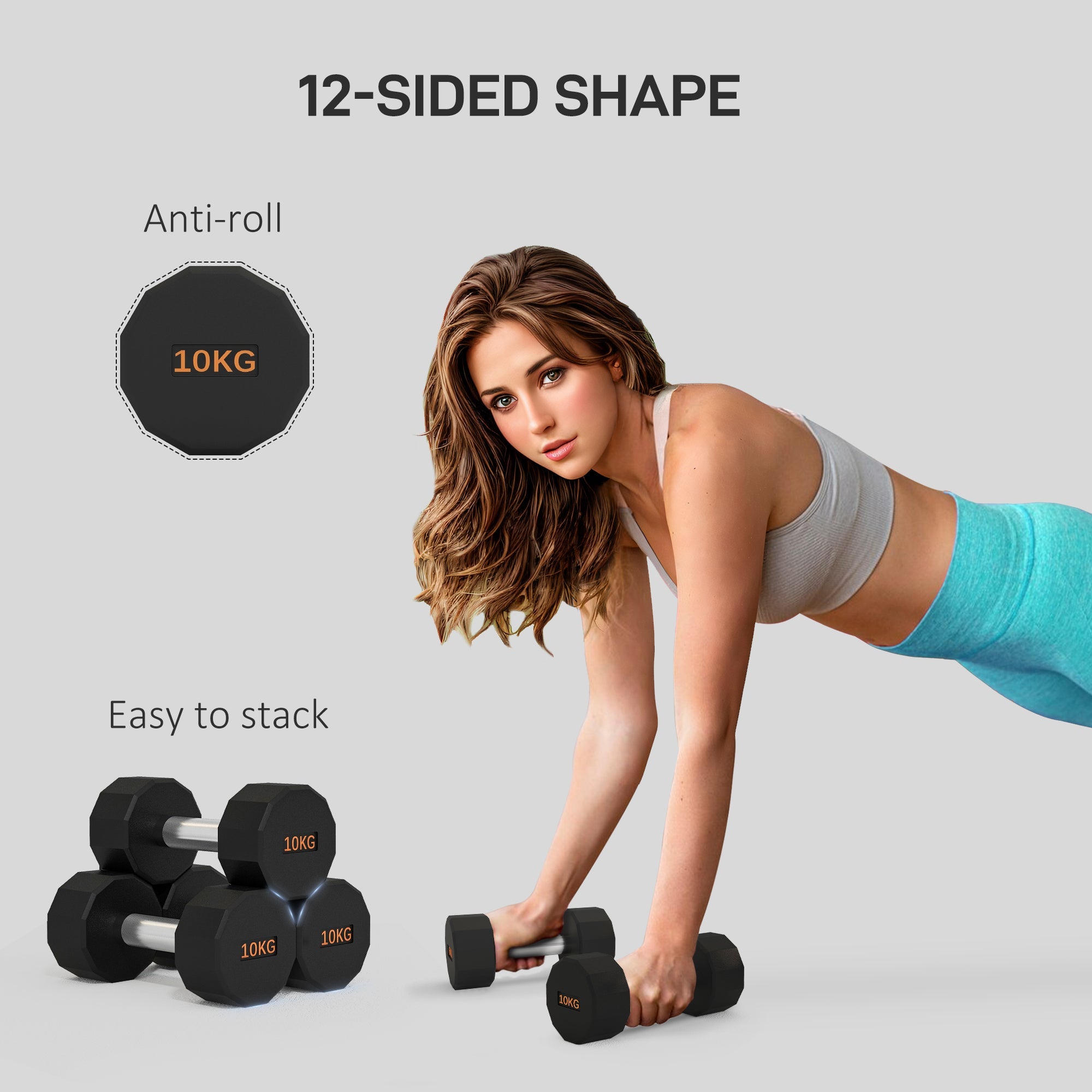 2 Piece 10kg Dumbbell Set with Non-Slip Grip and Rubber Coating-3