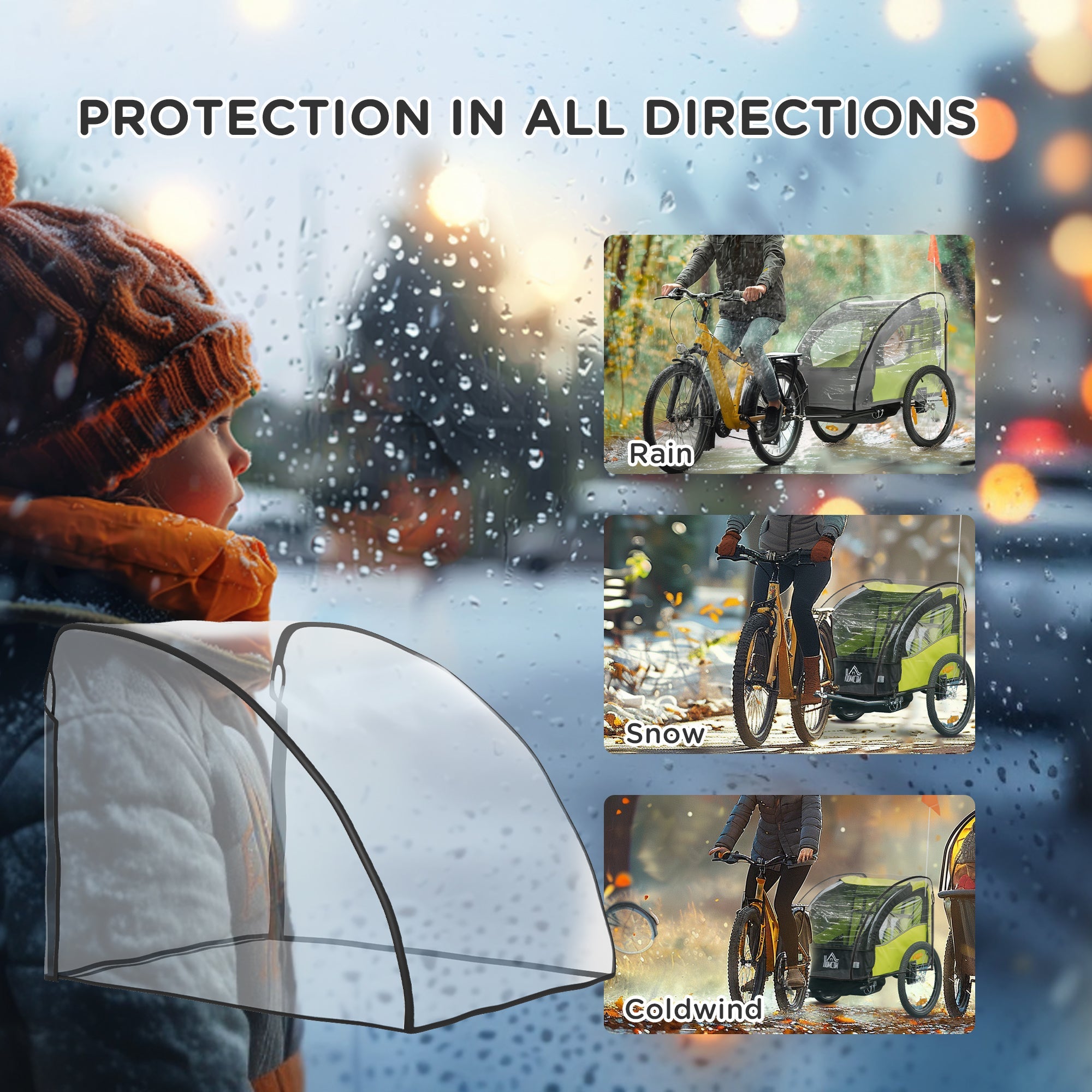 Universal Baby Bike Trailer Cover Waterproof Rain Snow Shield - Transparent-3