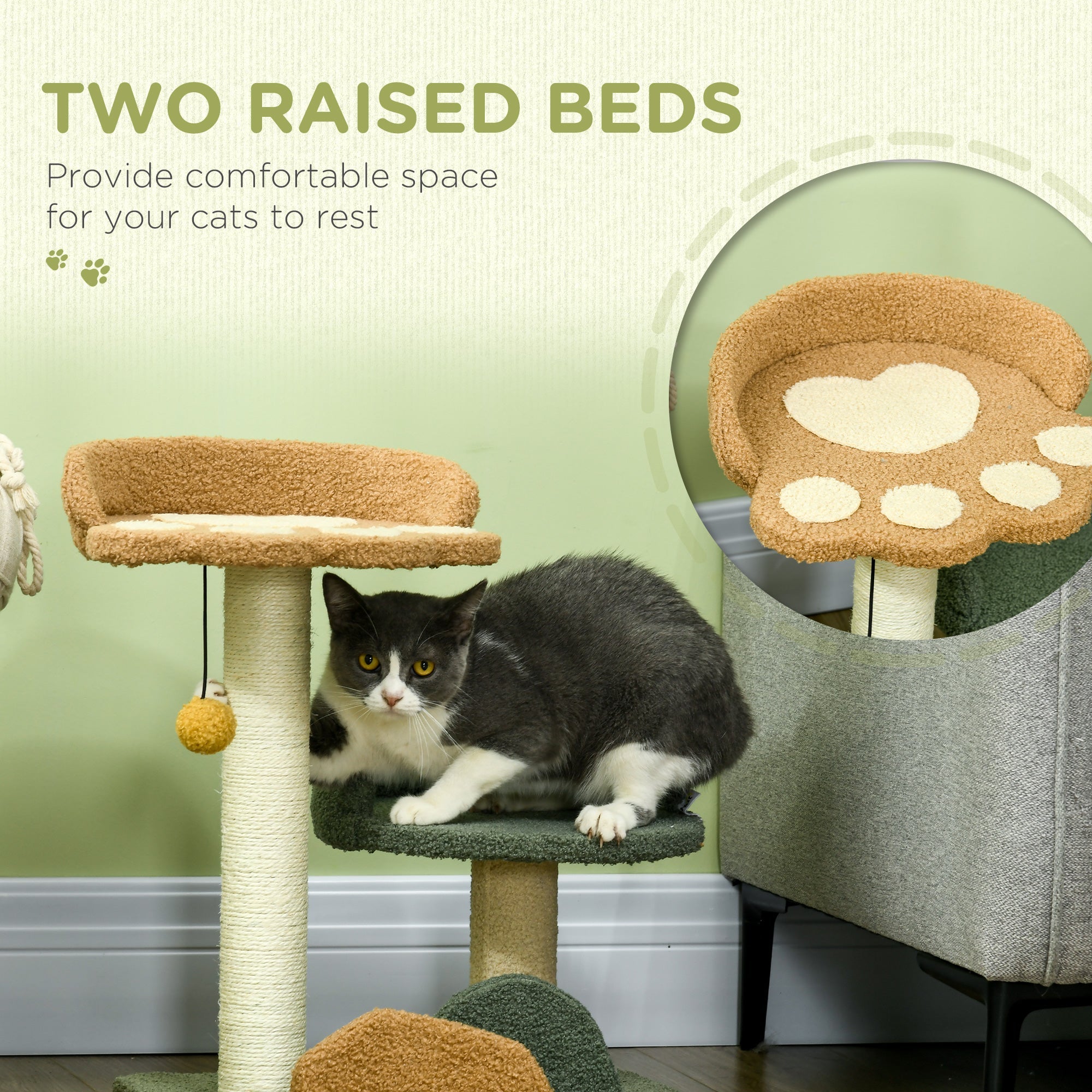Small Cat Tree for Indoor Cats, Scratching Posts with 2 Beds, Toy Ball, 43 x 39 x 52cm-4