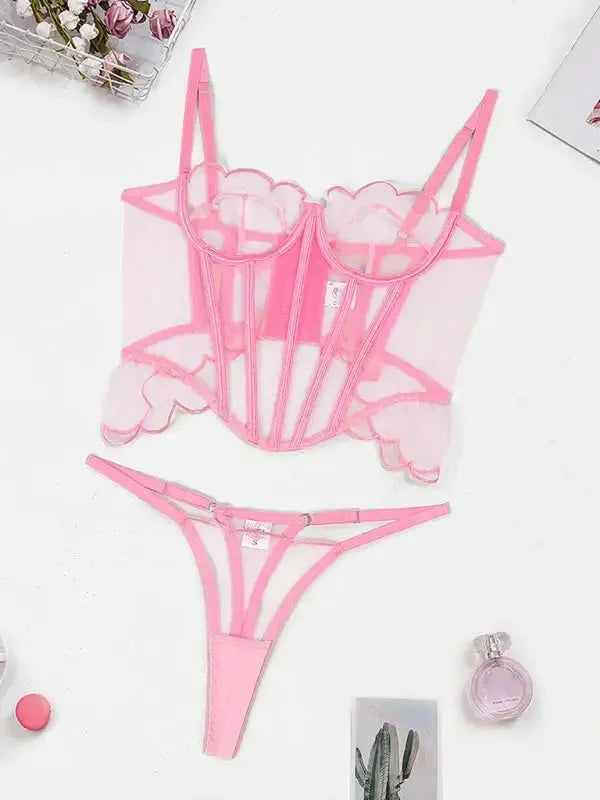 Pink Two-piece Lingerie Set - Mesh-1