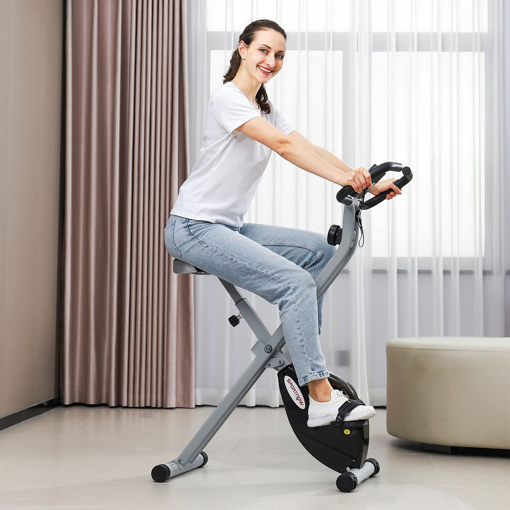 Folding Exercise Bike with 8-Level Magnetic Resistance and Heart Rate Sensor - Black Grey-1