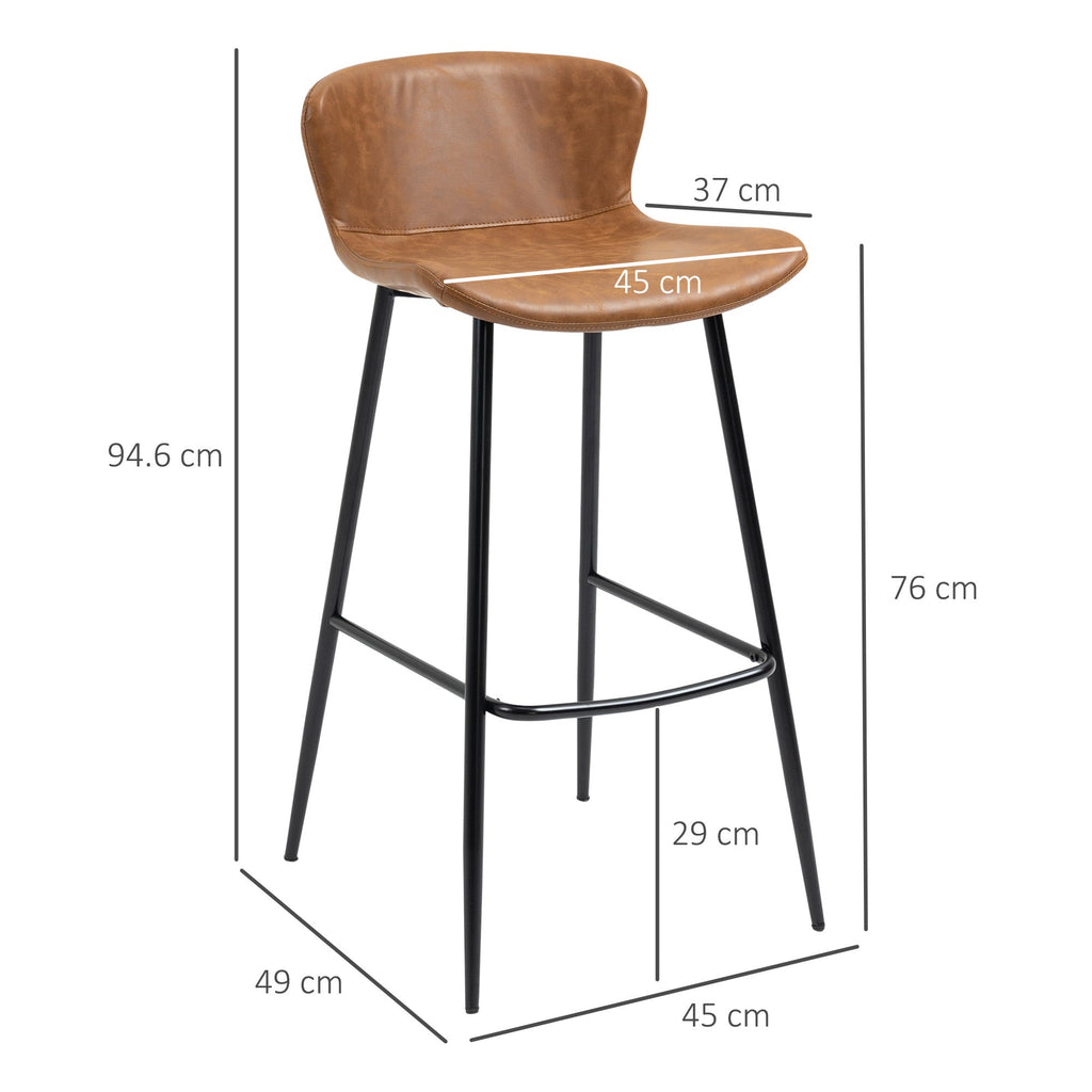 Vintage PU Leather Bar Stools Set of 2 with Steel Legs - Brown-2