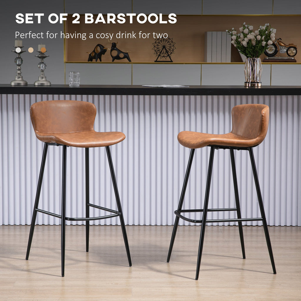 Vintage PU Leather Bar Stools Set of 2 with Steel Legs - Brown-3