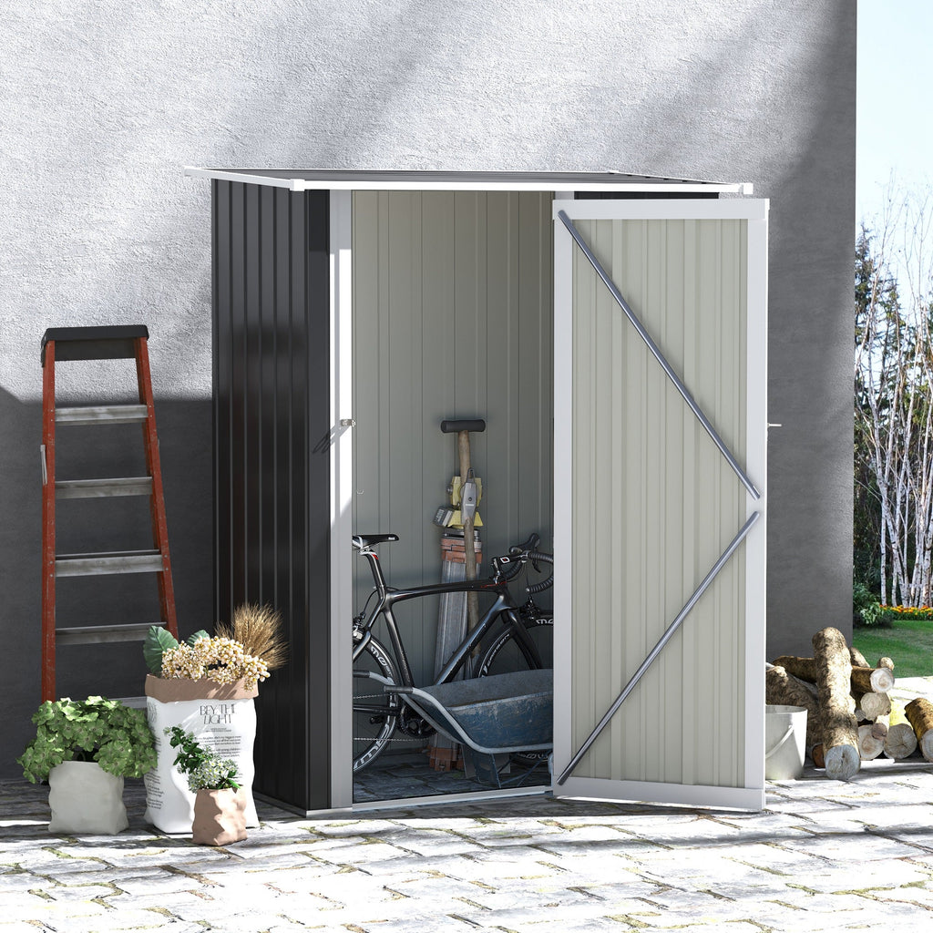 Garden Storage Shed with Lockable Door and Sloped Roof - Grey Steel Frame-1
