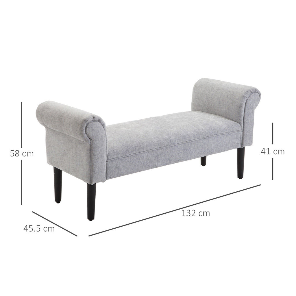 Bed End Side Chaise Lounge Sofa Window Seat Arm Bench Wooden Leg Linen Fabric Cover Light Grey-2