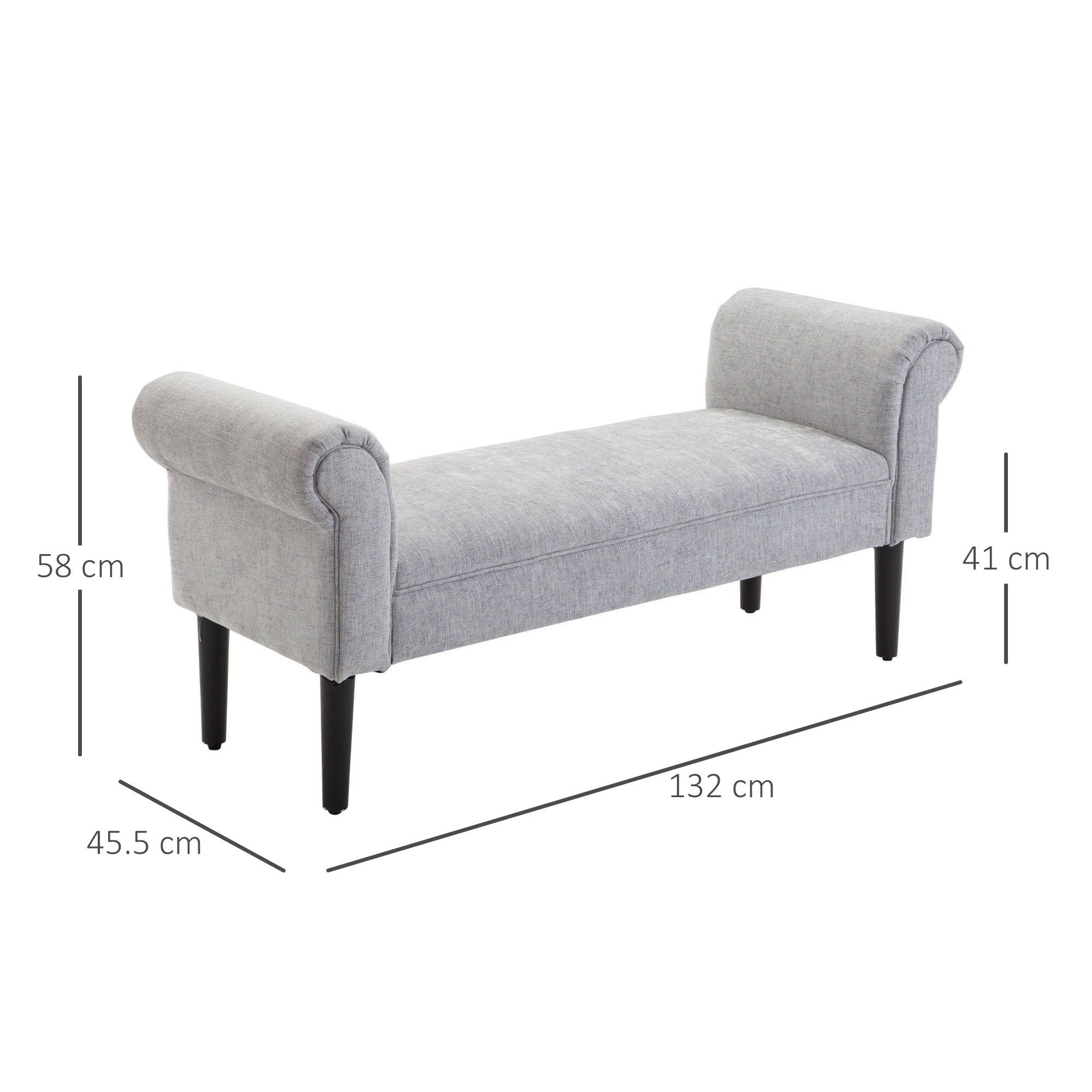 Bed End Side Chaise Lounge Sofa Window Seat Arm Bench Wooden Leg Linen Fabric Cover Light Grey-2