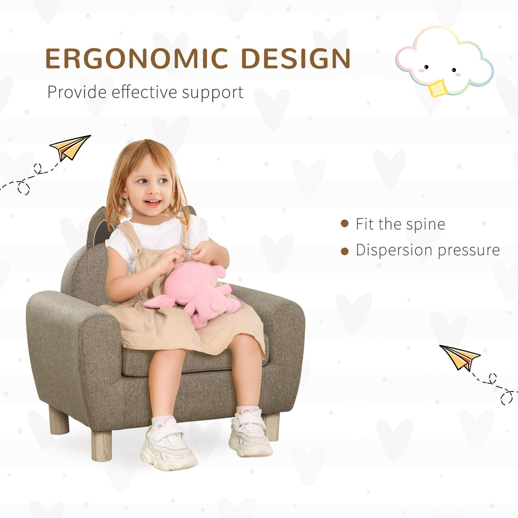 Kids Toddler Armchair Sofa with Storage Bag Brown Linen-4