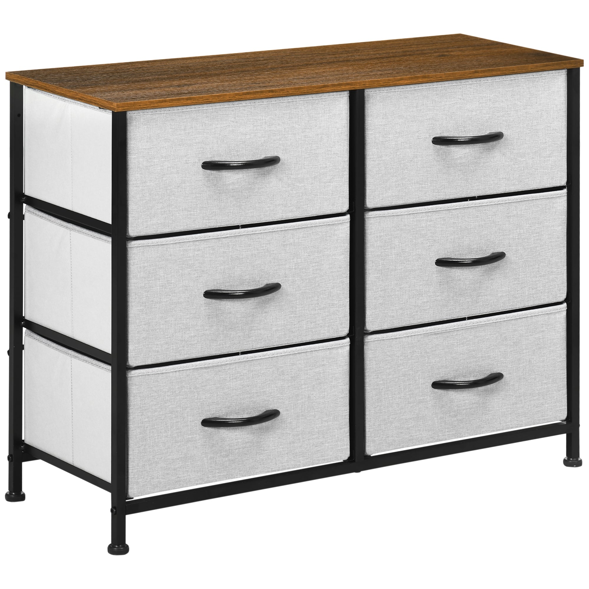 Chest of Drawers, Fabric Storage Drawers, Industrial Bedroom Dresser w/6 Fabric Drawers, Steel Frame, Wooden Top for Nursery, Living Room Grey-0