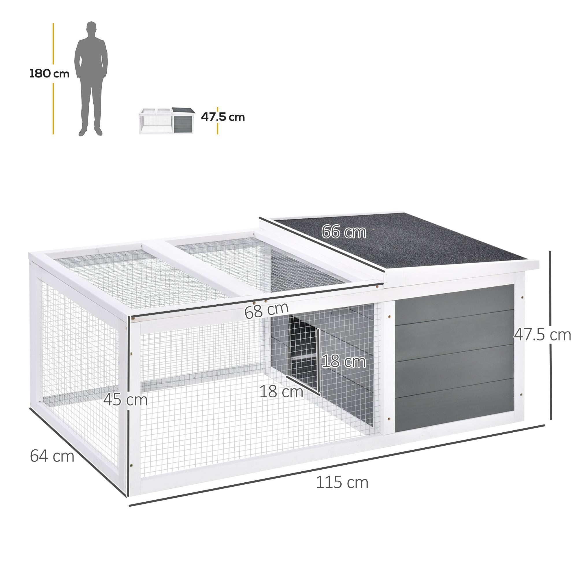 Indoor Outdoor Wooden Rabbit Hutch Small Animal Cage Pet Run Cover, with UV-resistant Asphalt roof and Water-repellent Paint-2