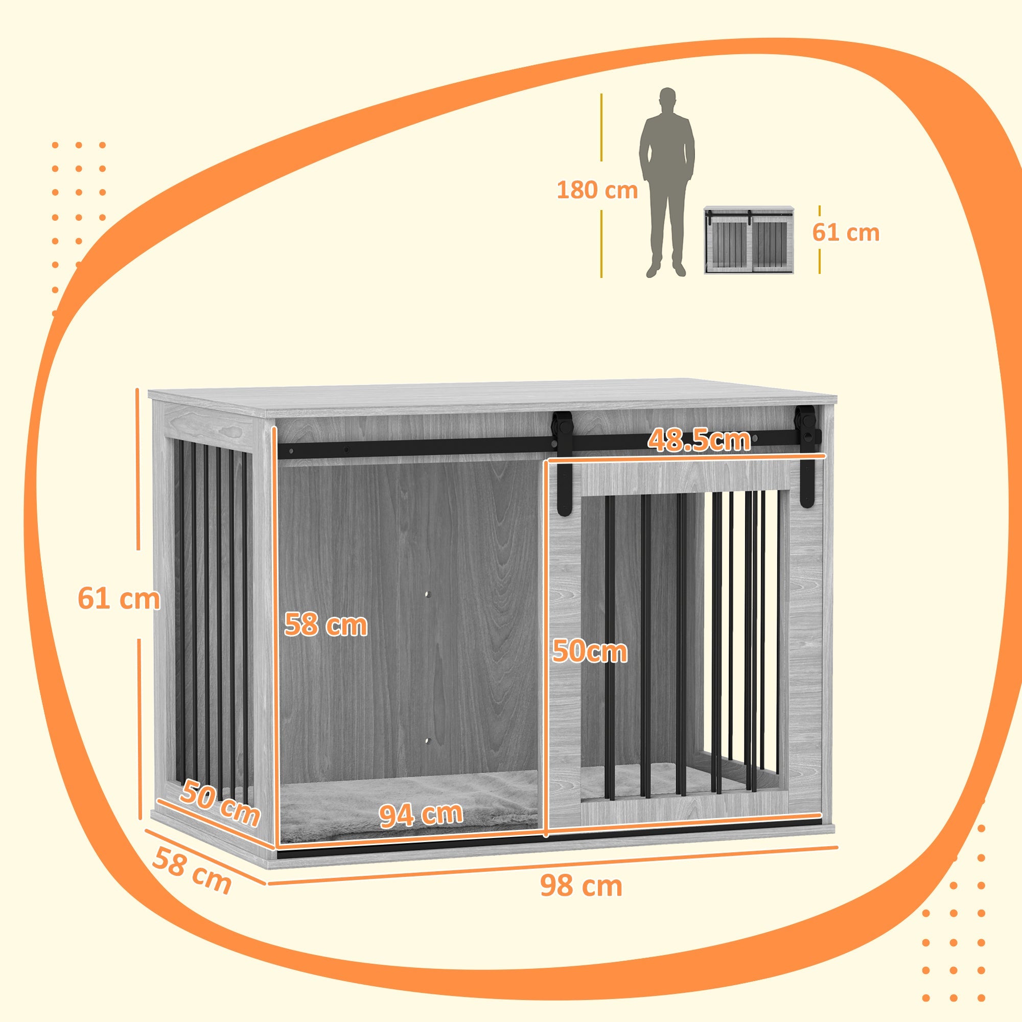 98cm Dog Crate Furniture with Removable Cushion for Large Dogs - Grey-2