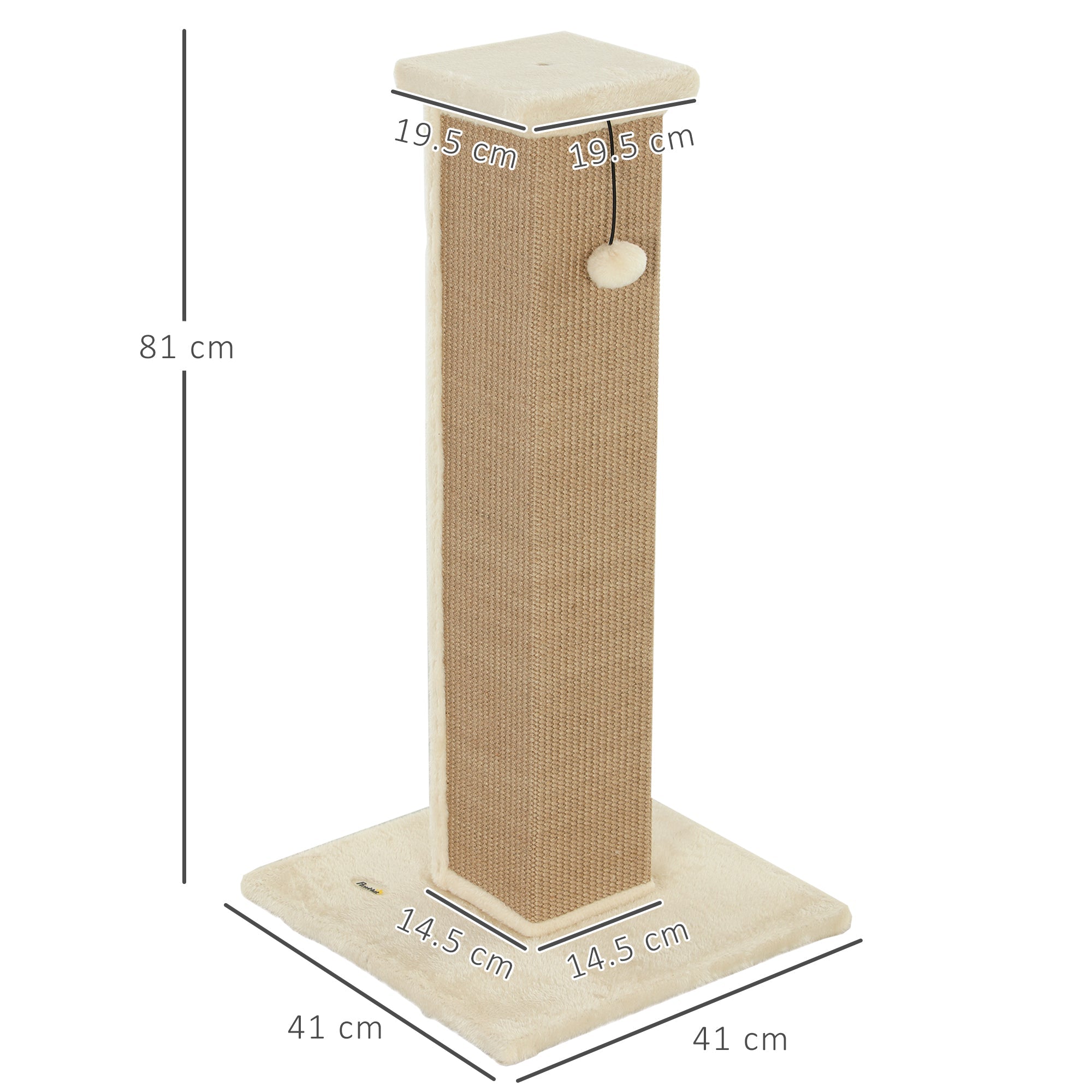 81cm Cat Scratcher, Vertical Full Scratcher w/ Natural Jute Rope, Hanging Ball, Soft Plush - Beige-2
