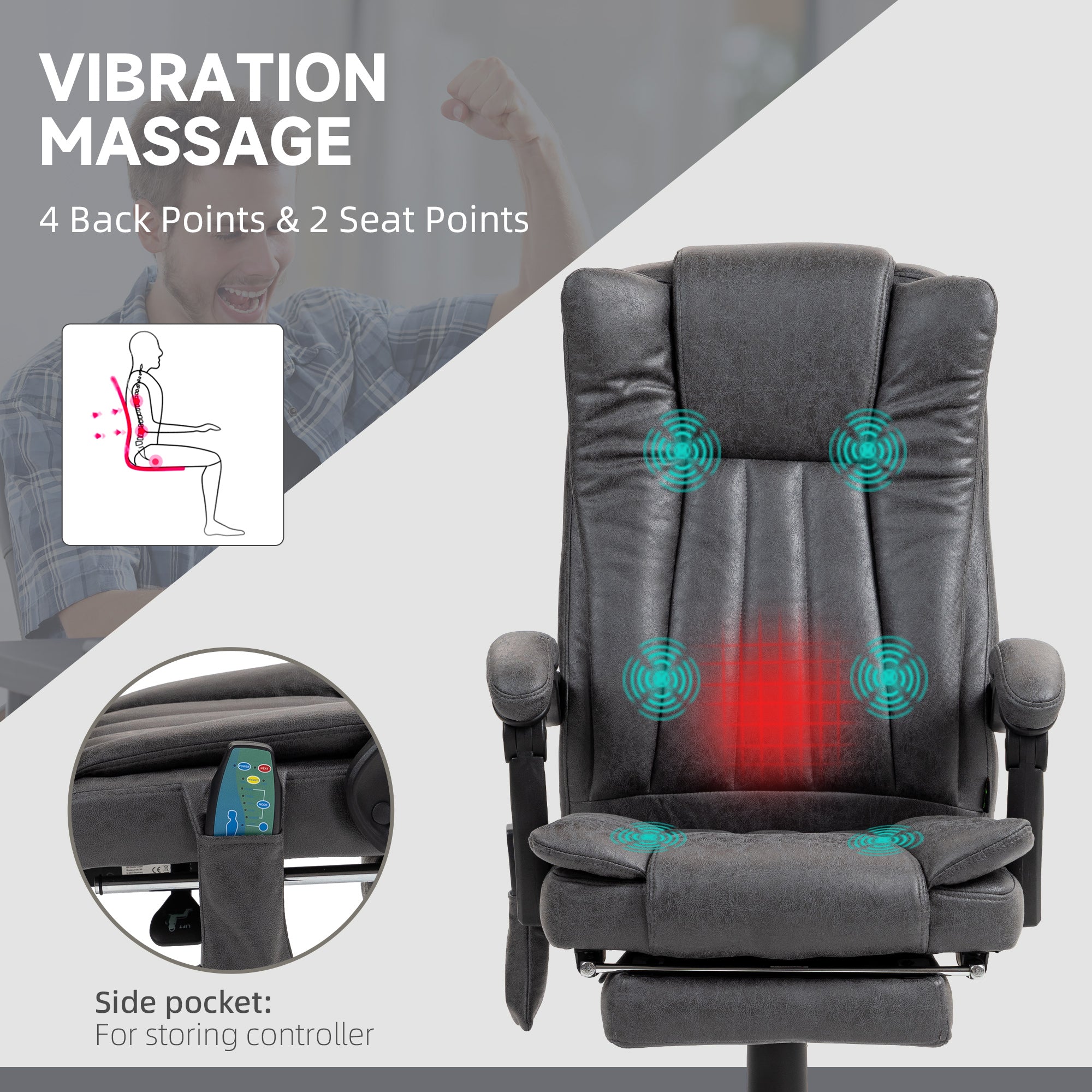 Six-Point Massage Chair, with Heat and Footrest - Dark Grey-3