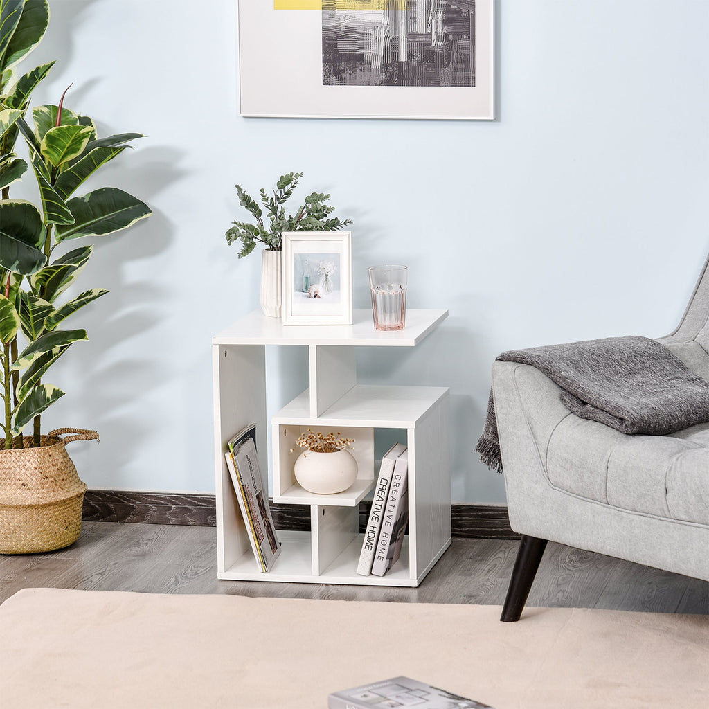 Side Table, 3 Tier End Table with Open Storage Shelves, Living Room Coffee Table Organiser Unit, White-1