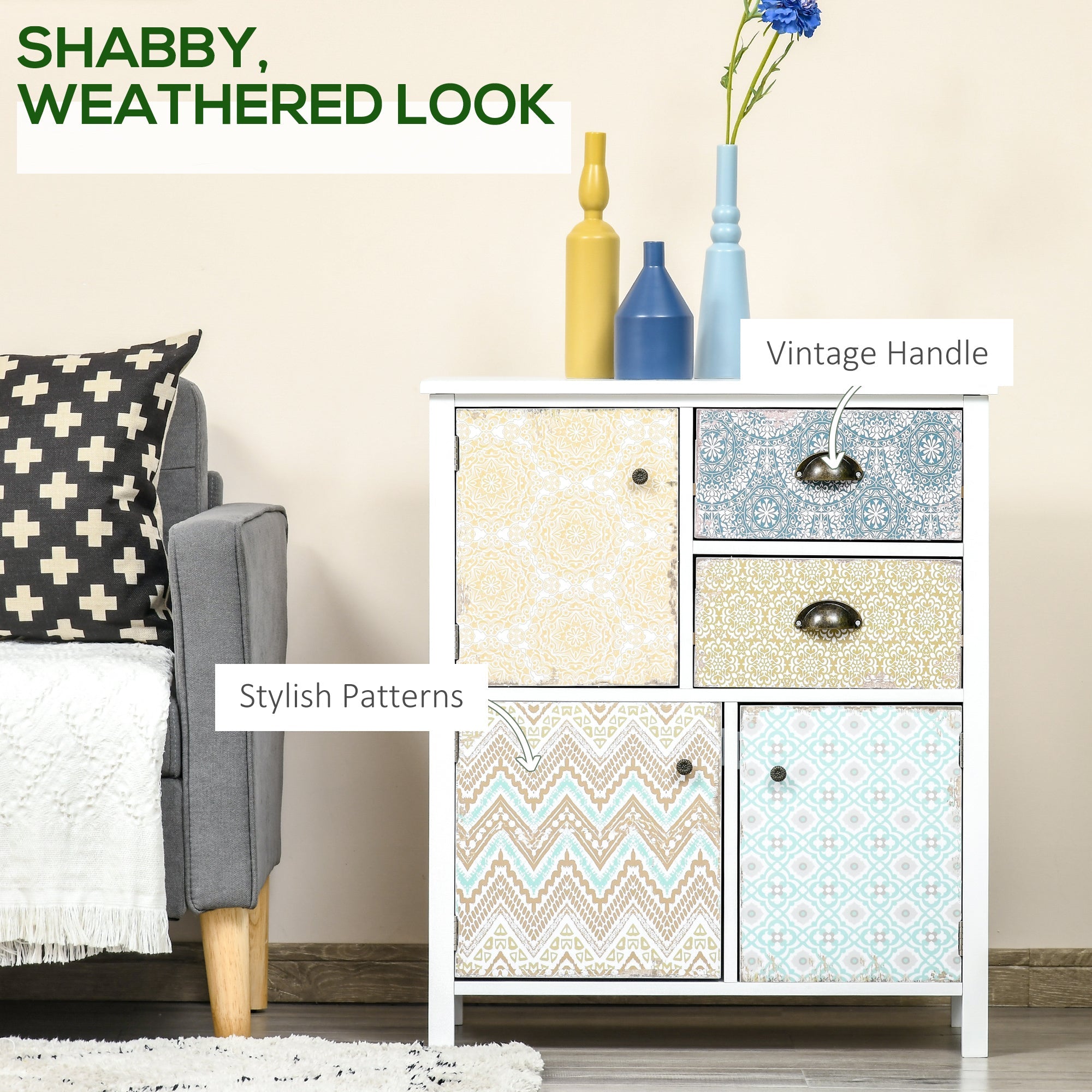 Drawer Table Sideboard Multi-purpose Storage Chest Shabby Chic Entryway Living Room Bedroom Furniture Organizer Unit-4