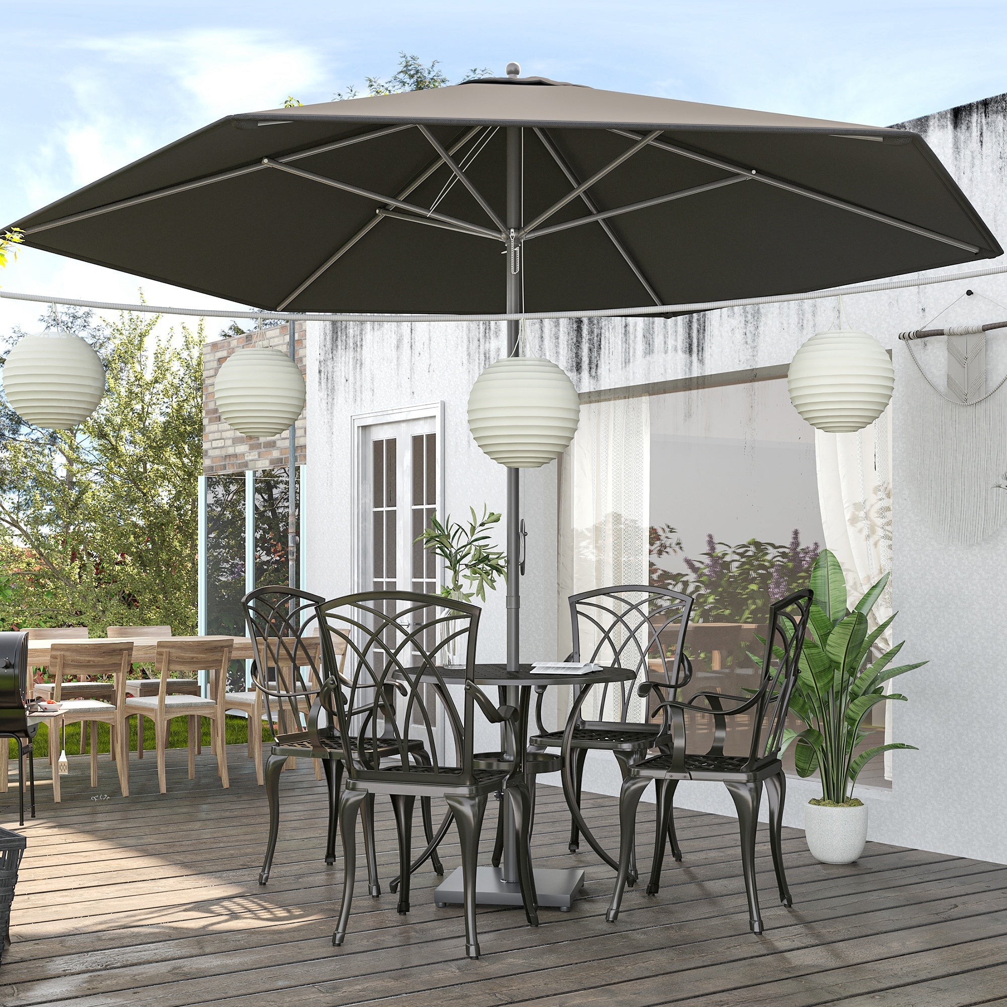 2.8m Patio Parasol with 6 Ribs UV Resistant Canopy - Dark Grey-1